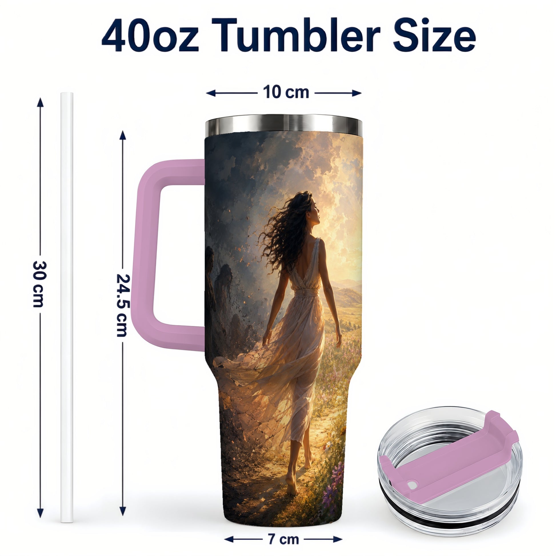 #pl[40oz|Pink] Into the Light 40oz Tumbler with Handle, Hopeful Journey Art