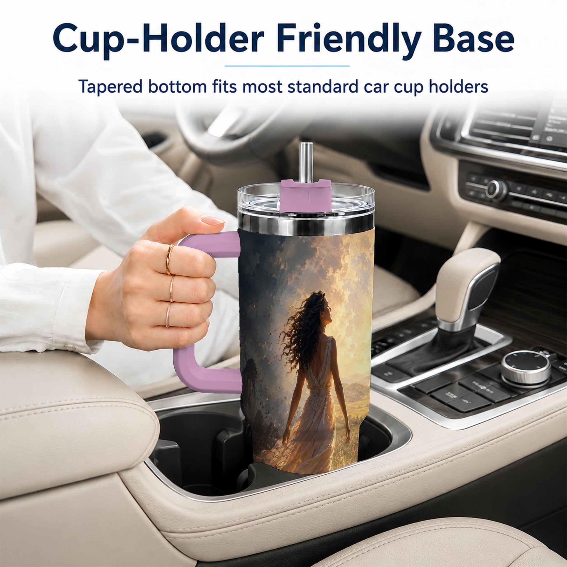 #pl[40oz|Pink] Into the Light 40oz Tumbler with Handle, Hopeful Journey Art