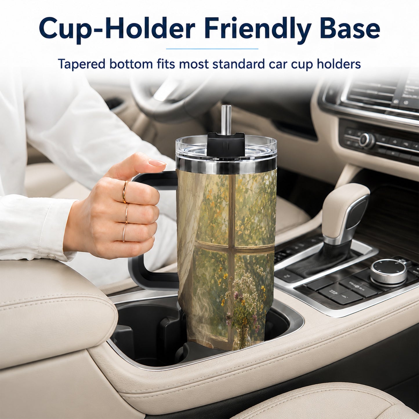 #pl[40oz|Black] Cozy Reading Nook 40oz Tumbler with Handle, Book and Tea Art