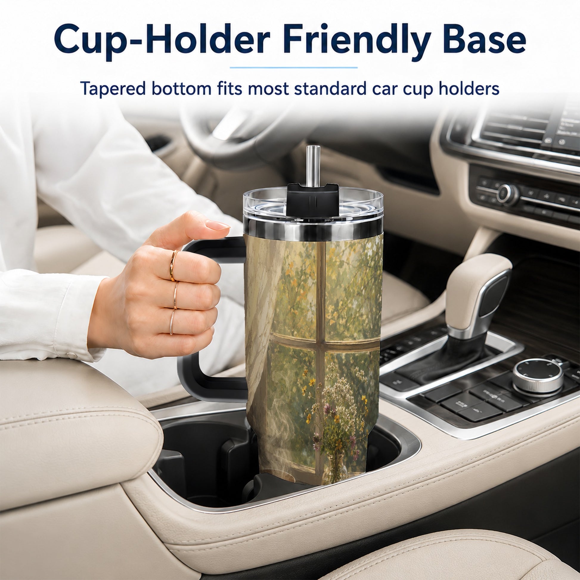 #pl[40oz|Black] Cozy Reading Nook 40oz Tumbler with Handle, Book and Tea Art