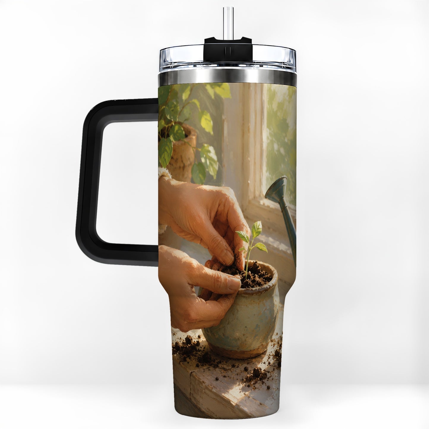 #pl[40oz|Black] Planting Seedling 40oz Tumbler with Handle, Gardening Art