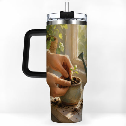 #pl[40oz|Black] Planting Seedling 40oz Tumbler with Handle, Gardening Art