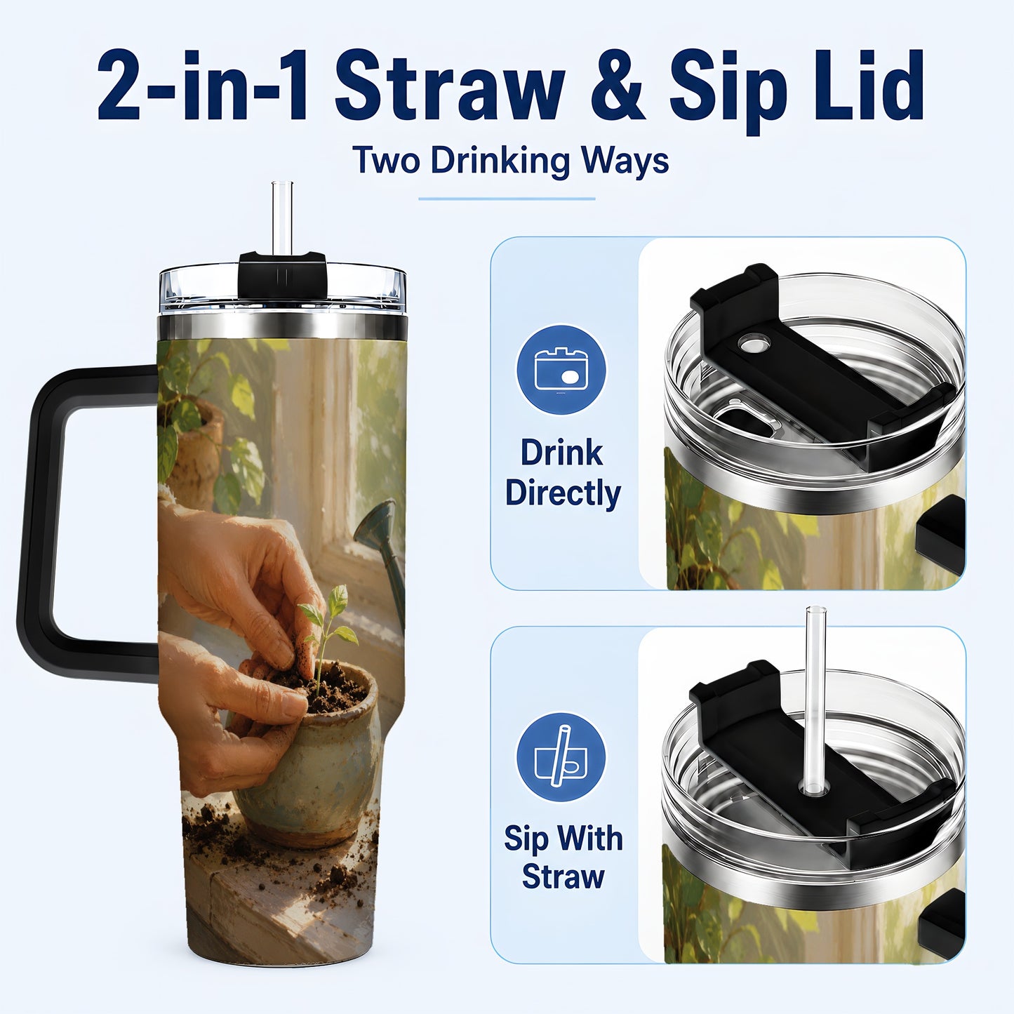 #pl[40oz|Black] Planting Seedling 40oz Tumbler with Handle, Gardening Art