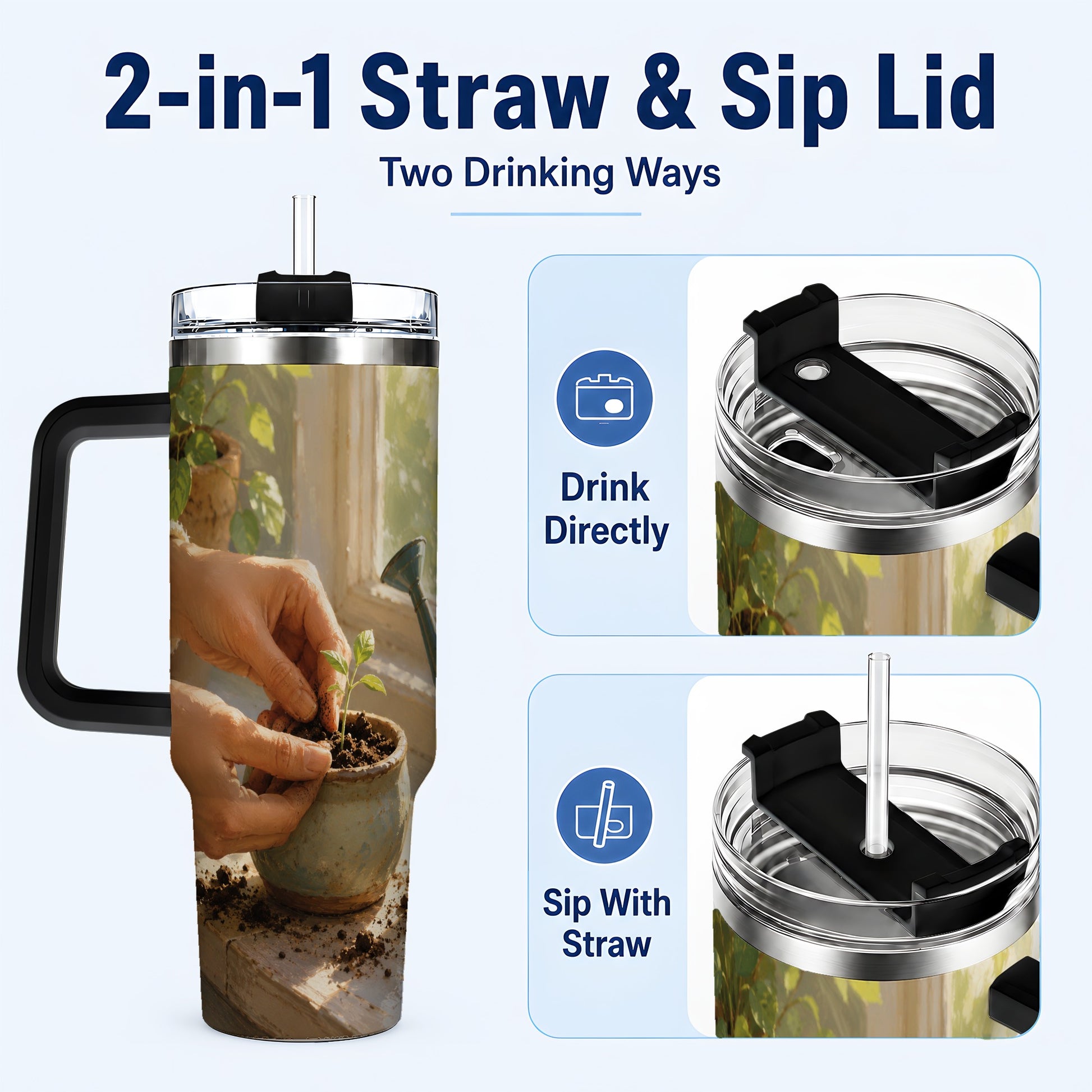 #pl[40oz|Black] Planting Seedling 40oz Tumbler with Handle, Gardening Art