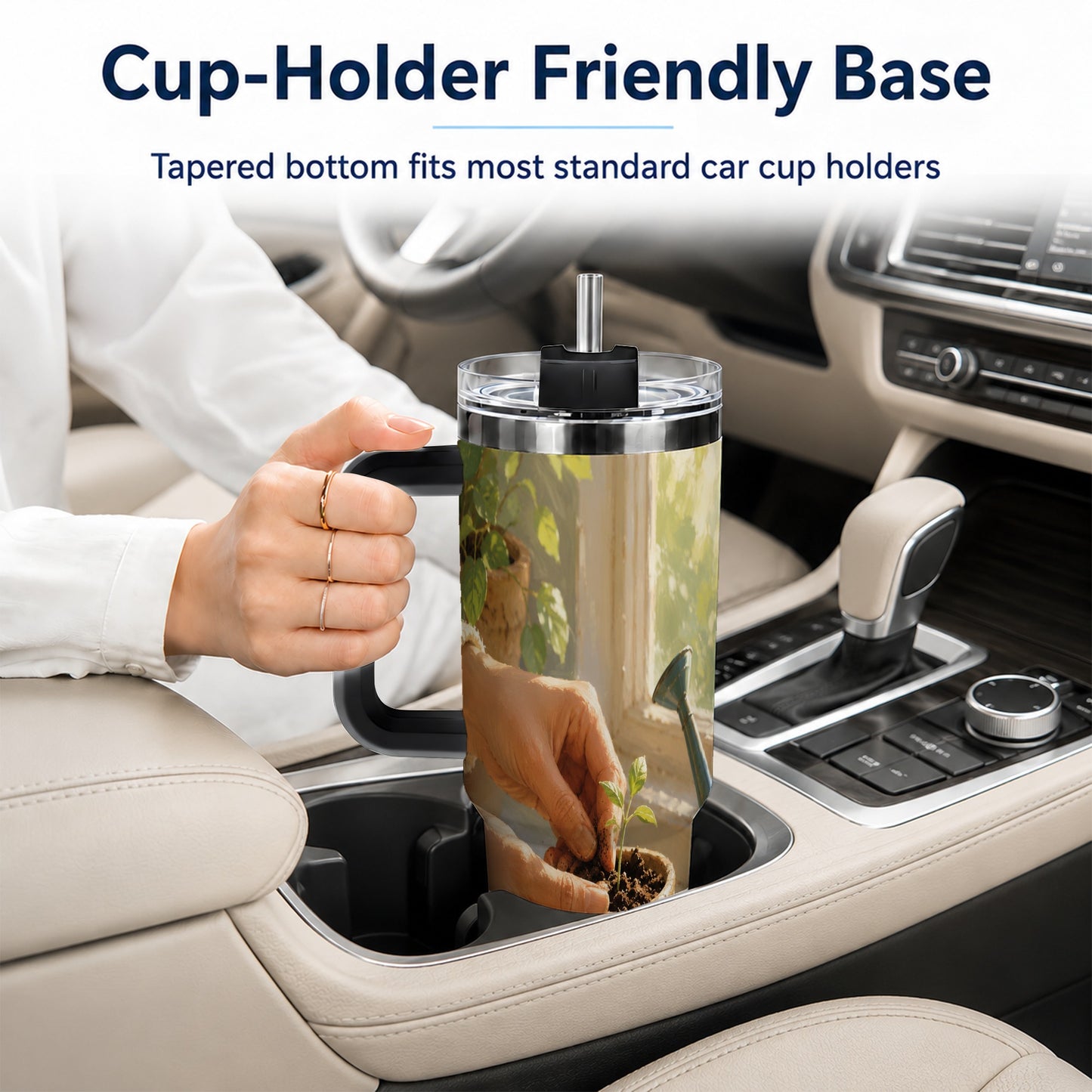#pl[40oz|Black] Planting Seedling 40oz Tumbler with Handle, Gardening Art