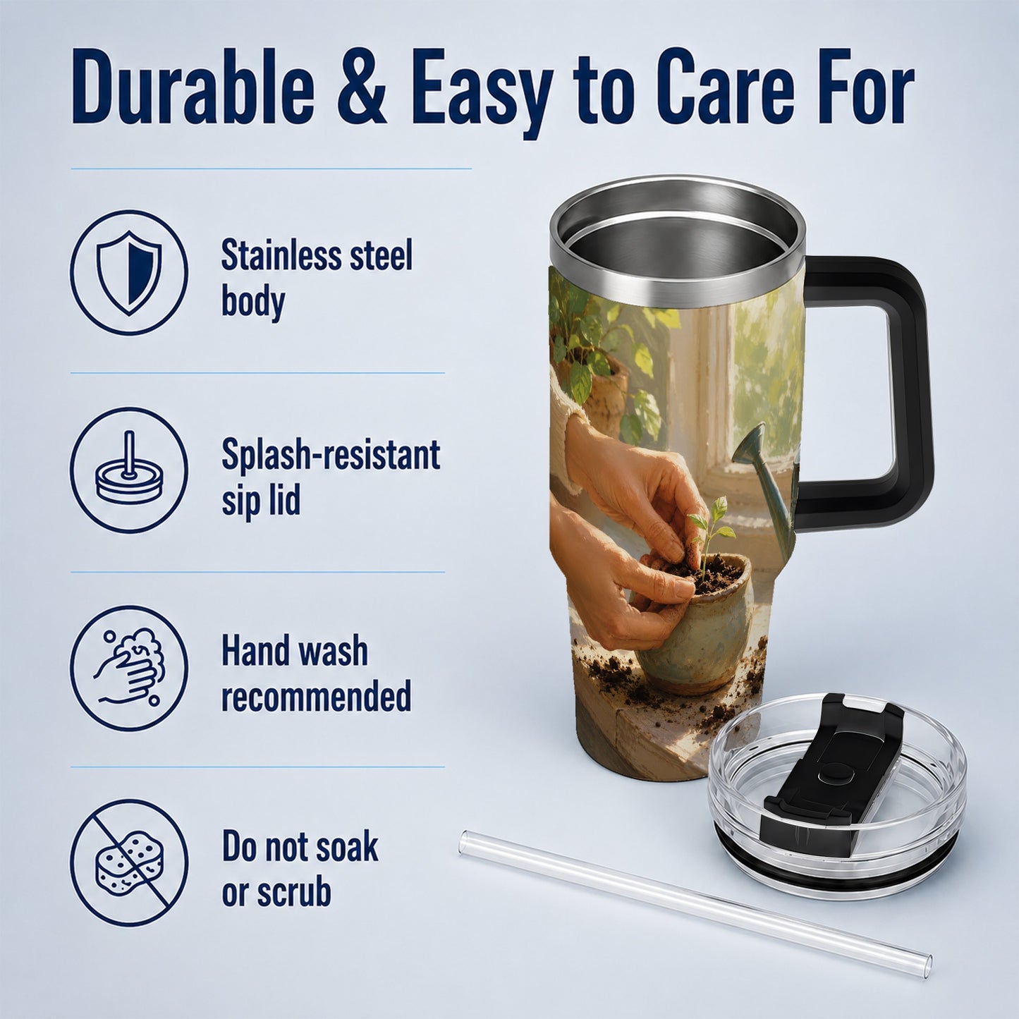 #pl[40oz|Black] Planting Seedling 40oz Tumbler with Handle, Gardening Art