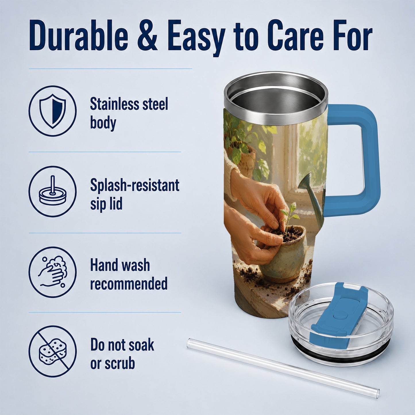 #pl[40oz|Blue] Planting Seedling 40oz Tumbler with Handle, Gardening Art