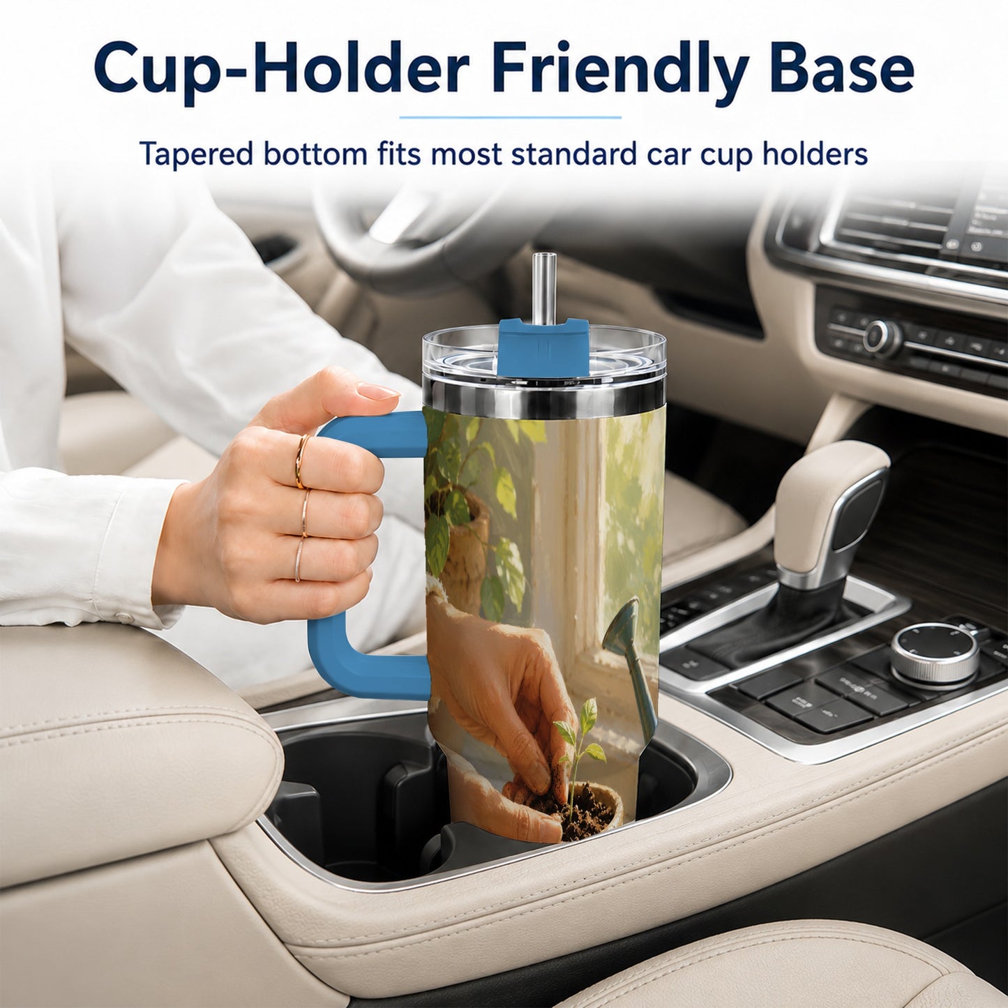 #pl[40oz|Blue] Planting Seedling 40oz Tumbler with Handle, Gardening Art
