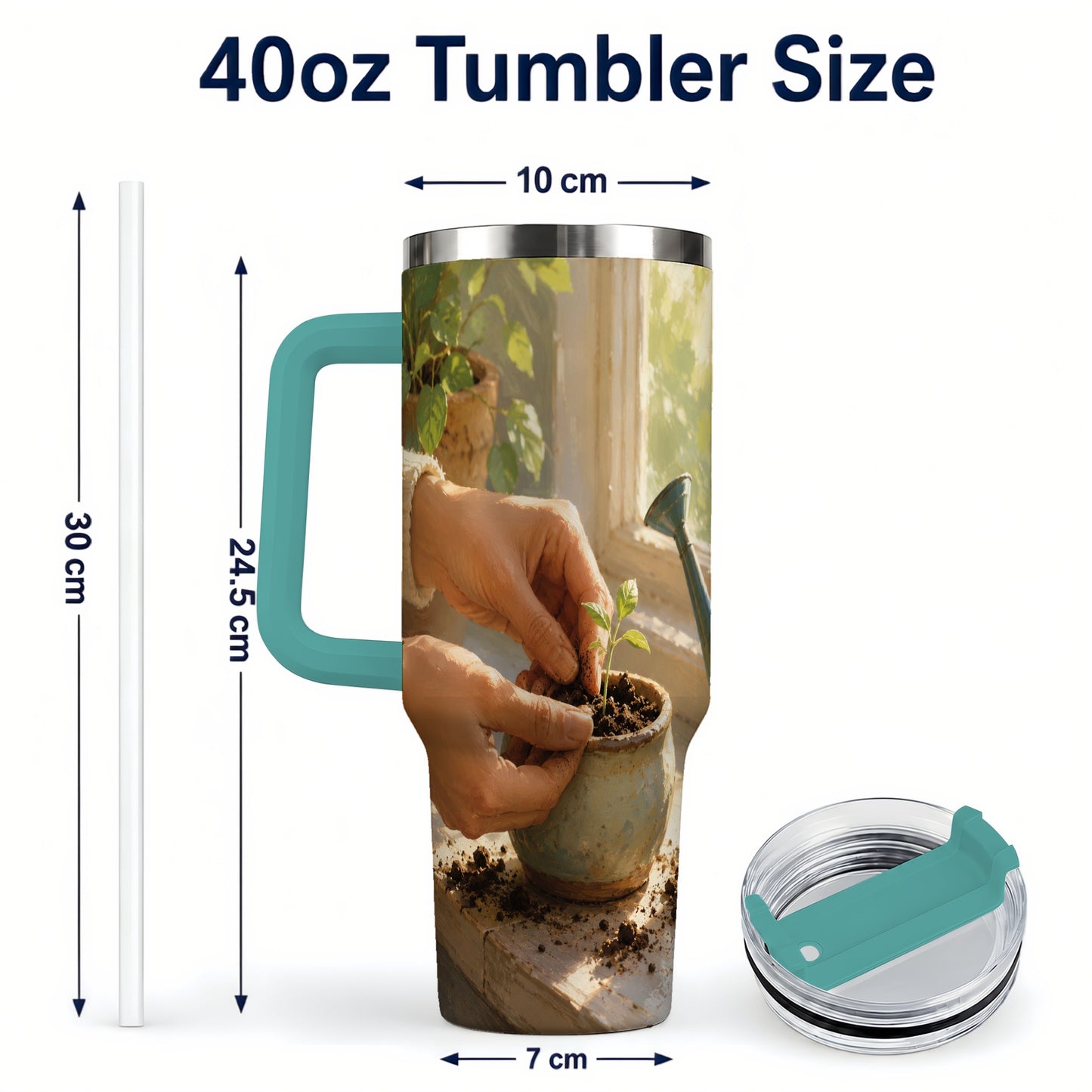 #pl[40oz|Green] Planting Seedling 40oz Tumbler with Handle, Gardening Art