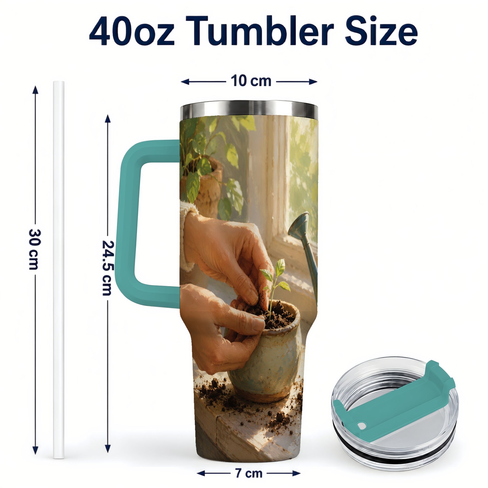 #pl[40oz|Green] Planting Seedling 40oz Tumbler with Handle, Gardening Art