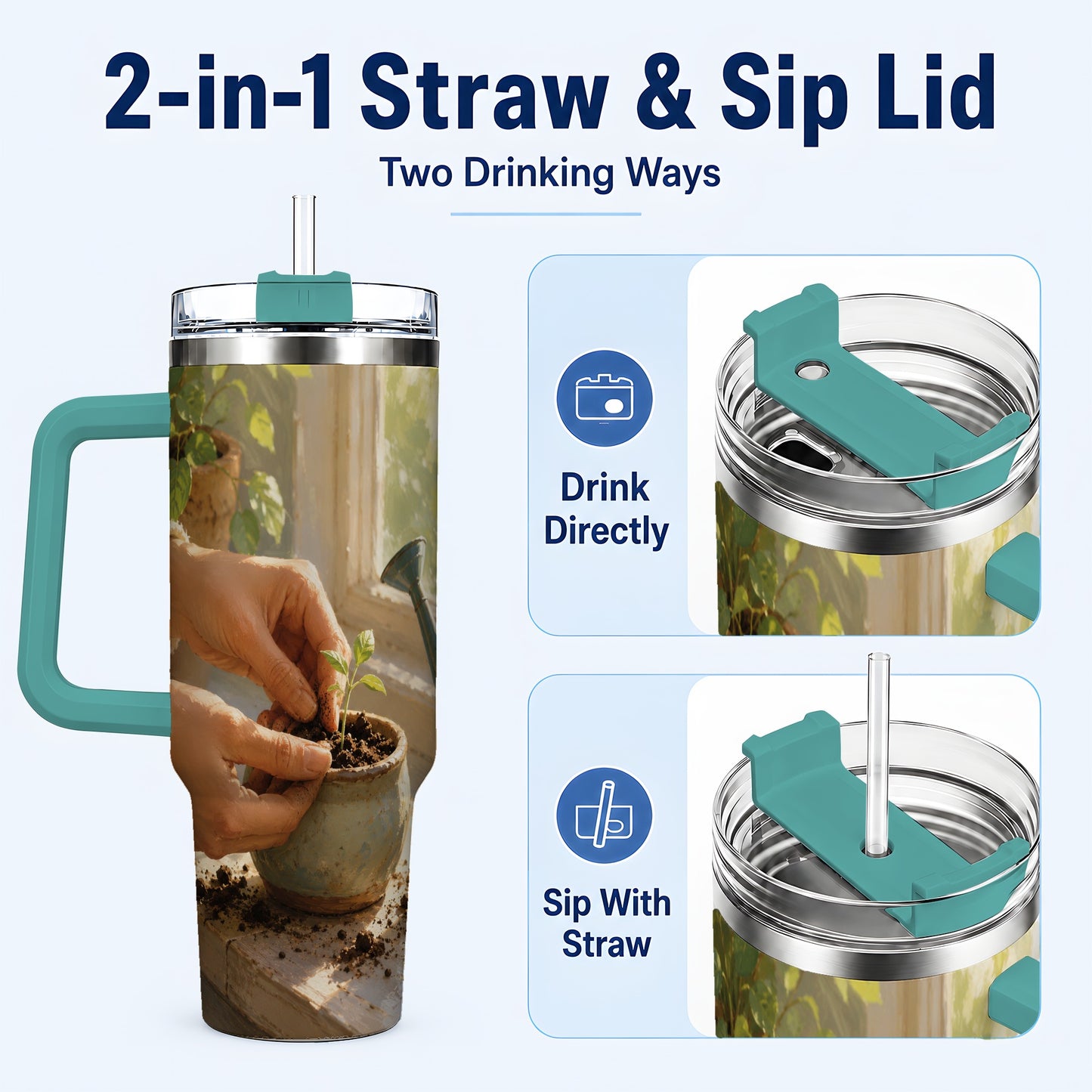 #pl[40oz|Green] Planting Seedling 40oz Tumbler with Handle, Gardening Art