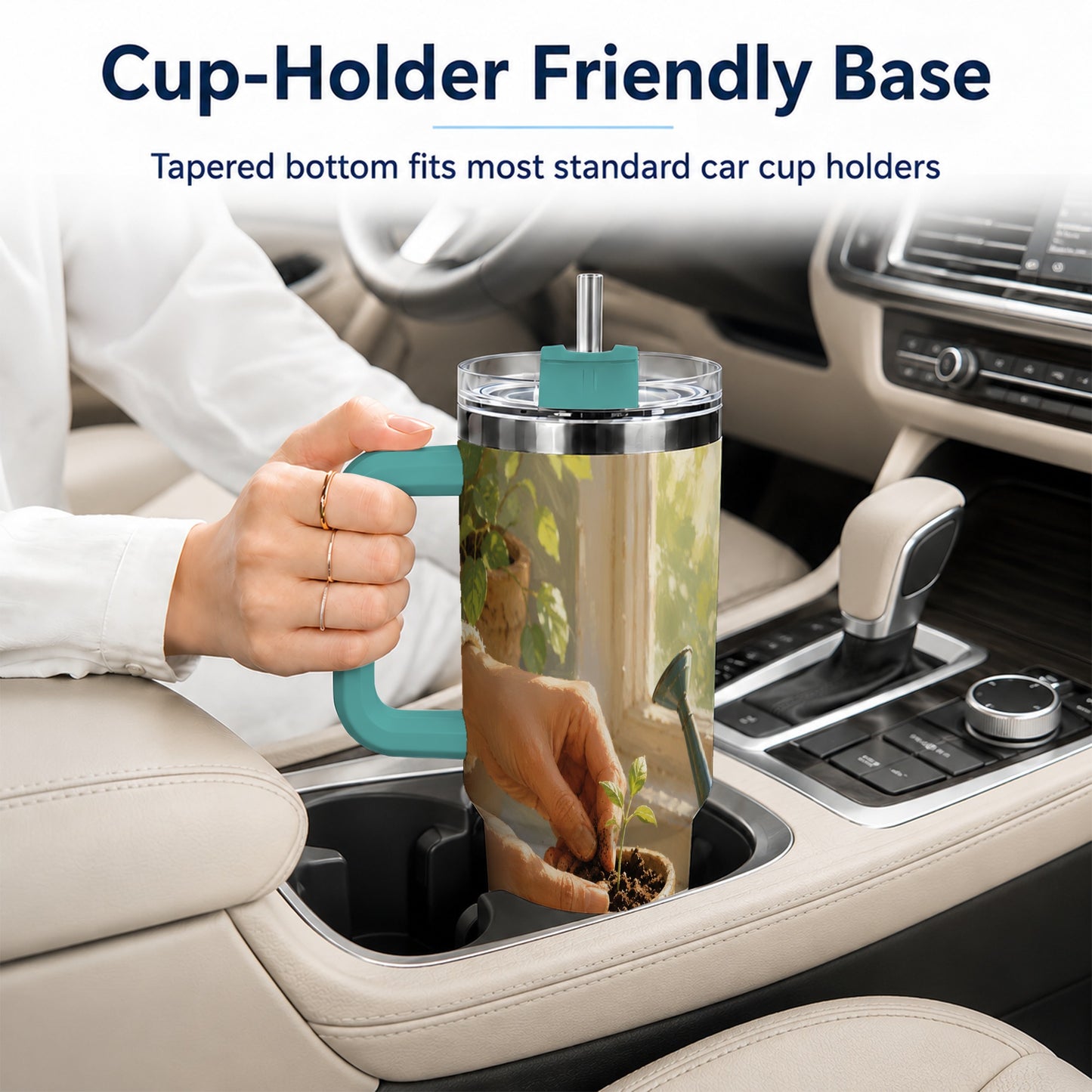 #pl[40oz|Green] Planting Seedling 40oz Tumbler with Handle, Gardening Art