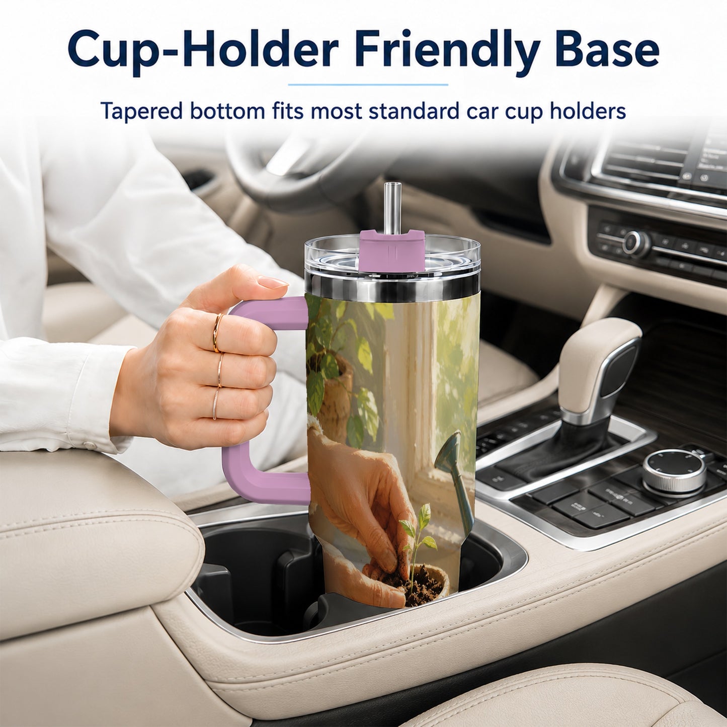 #pl[40oz|Pink] Planting Seedling 40oz Tumbler with Handle, Gardening Art