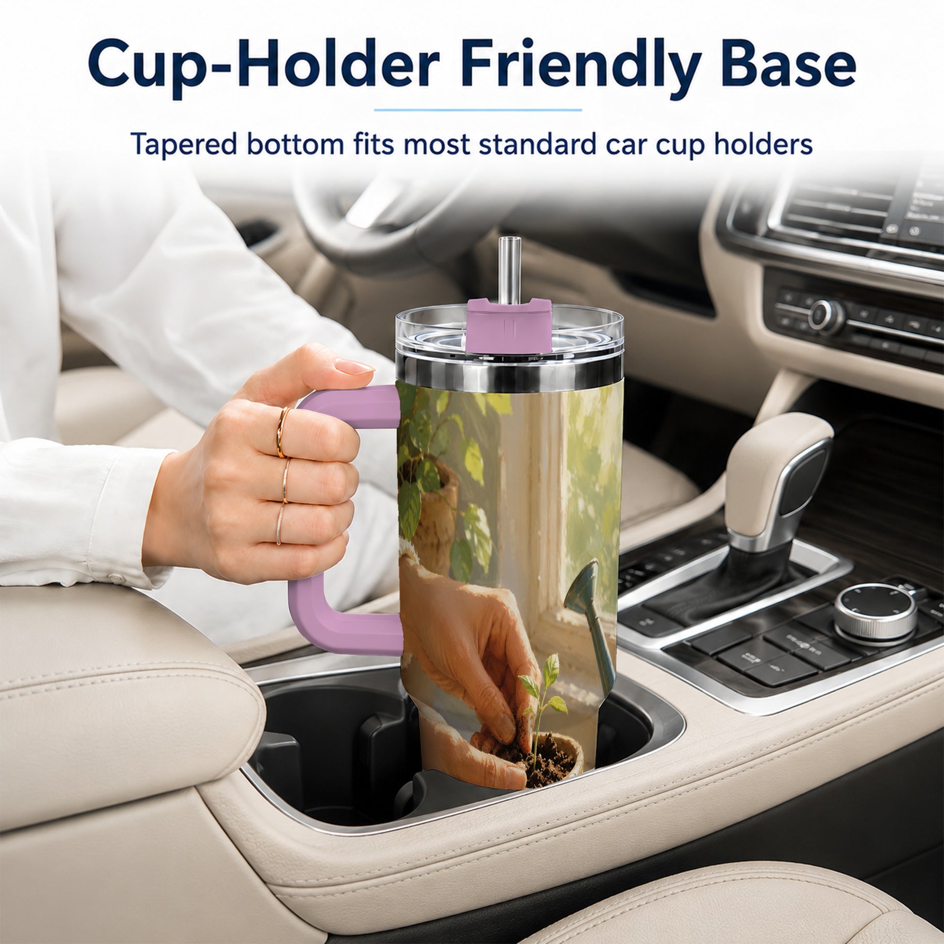 #pl[40oz|Pink] Planting Seedling 40oz Tumbler with Handle, Gardening Art