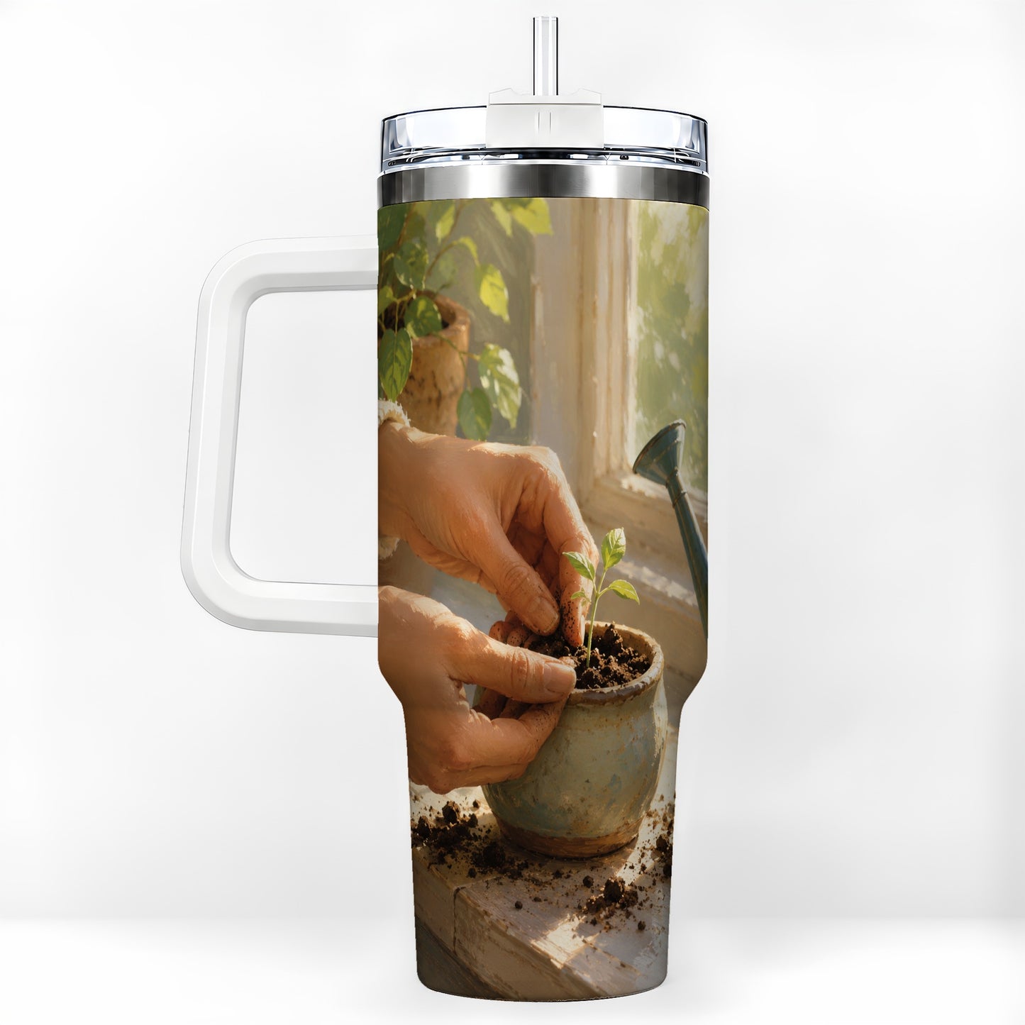 Planting Seedling 40oz Tumbler with Handle, Gardening Art