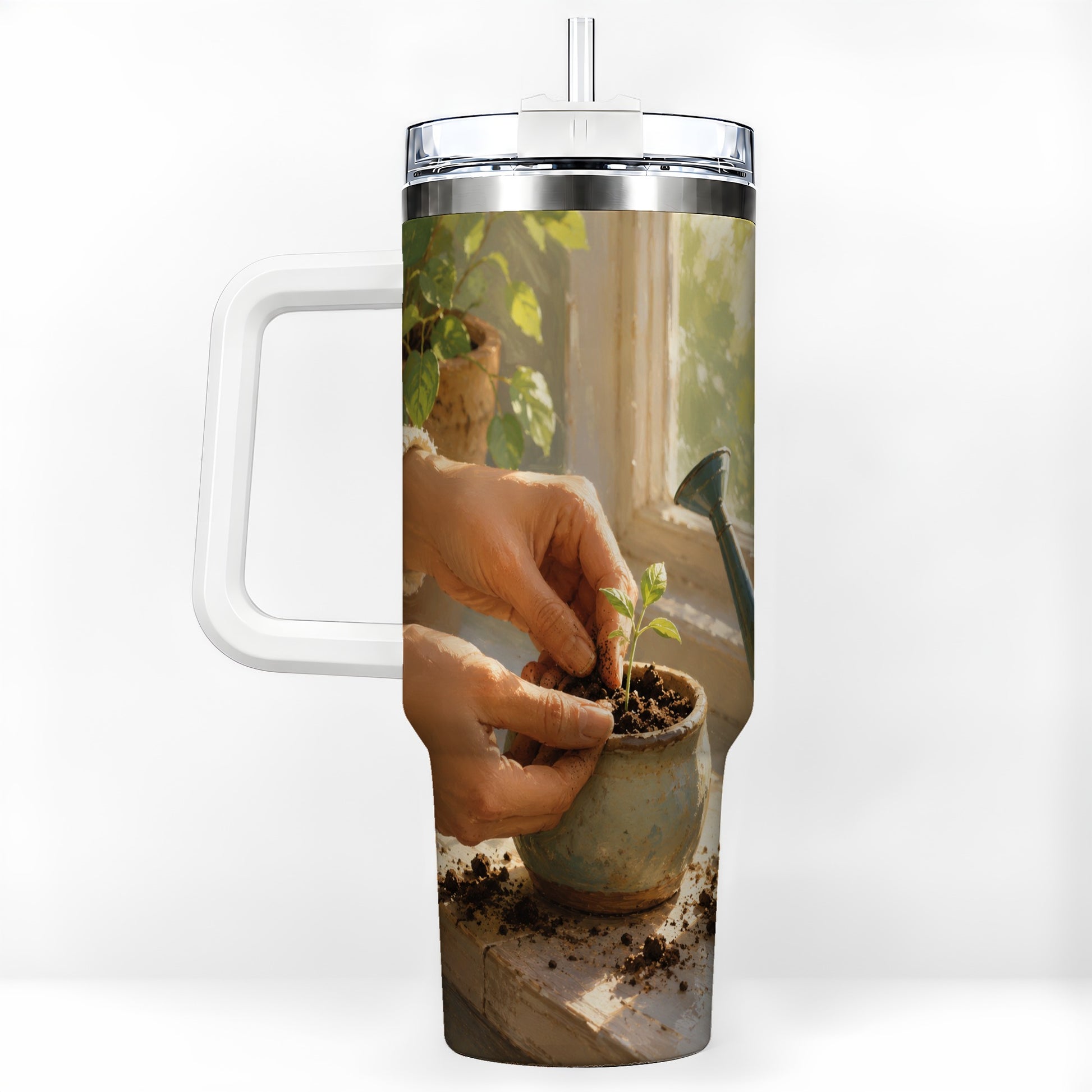 Planting Seedling 40oz Tumbler with Handle, Gardening Art