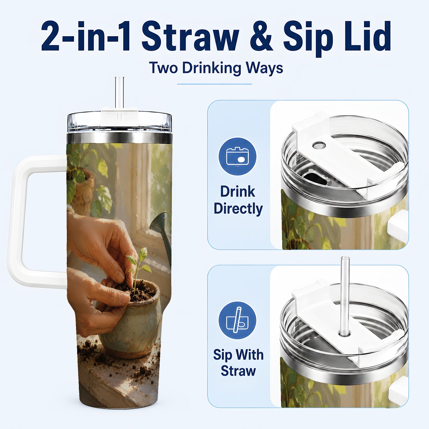 #pl[40oz|White] Planting Seedling 40oz Tumbler with Handle, Gardening Art