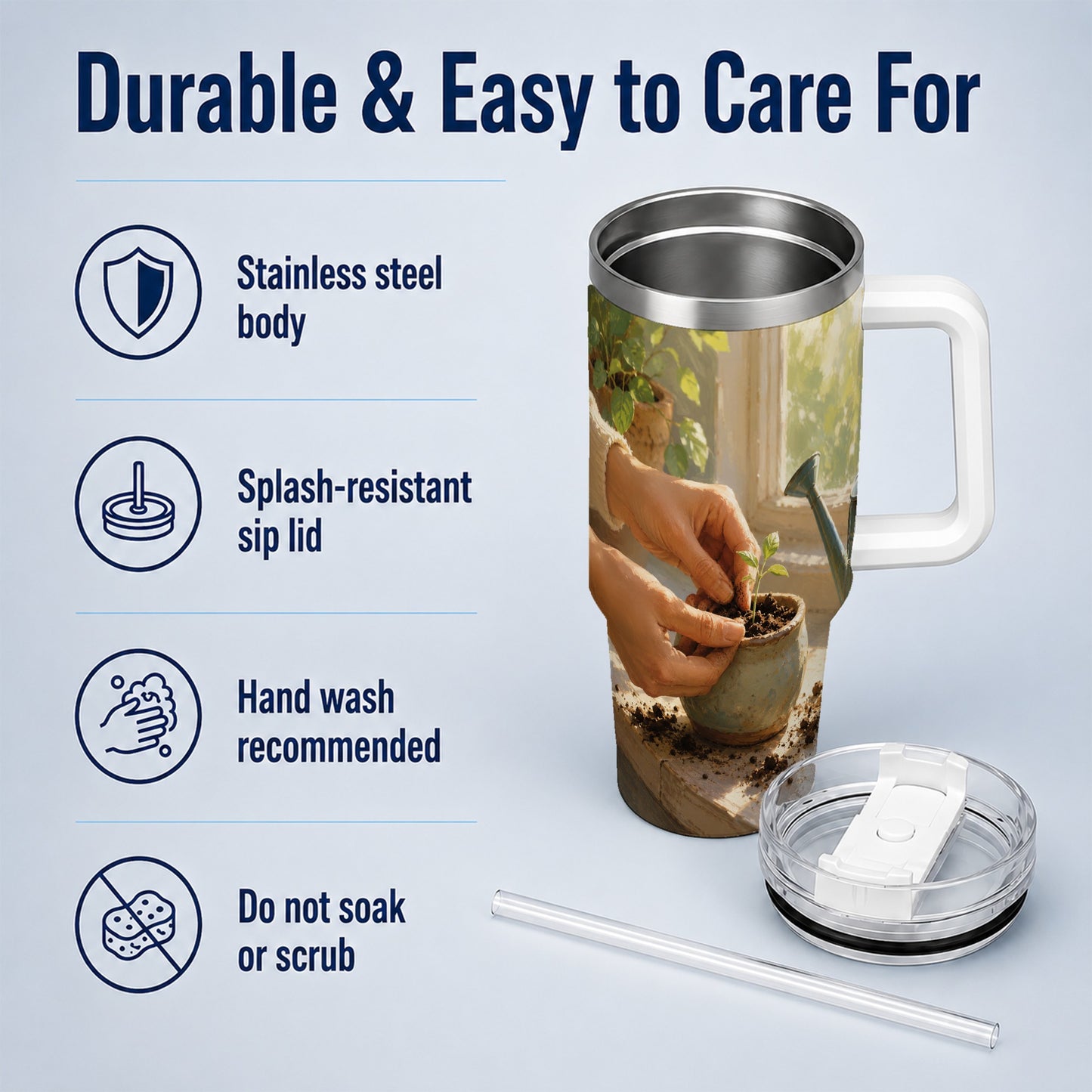 #pl[40oz|White] Planting Seedling 40oz Tumbler with Handle, Gardening Art