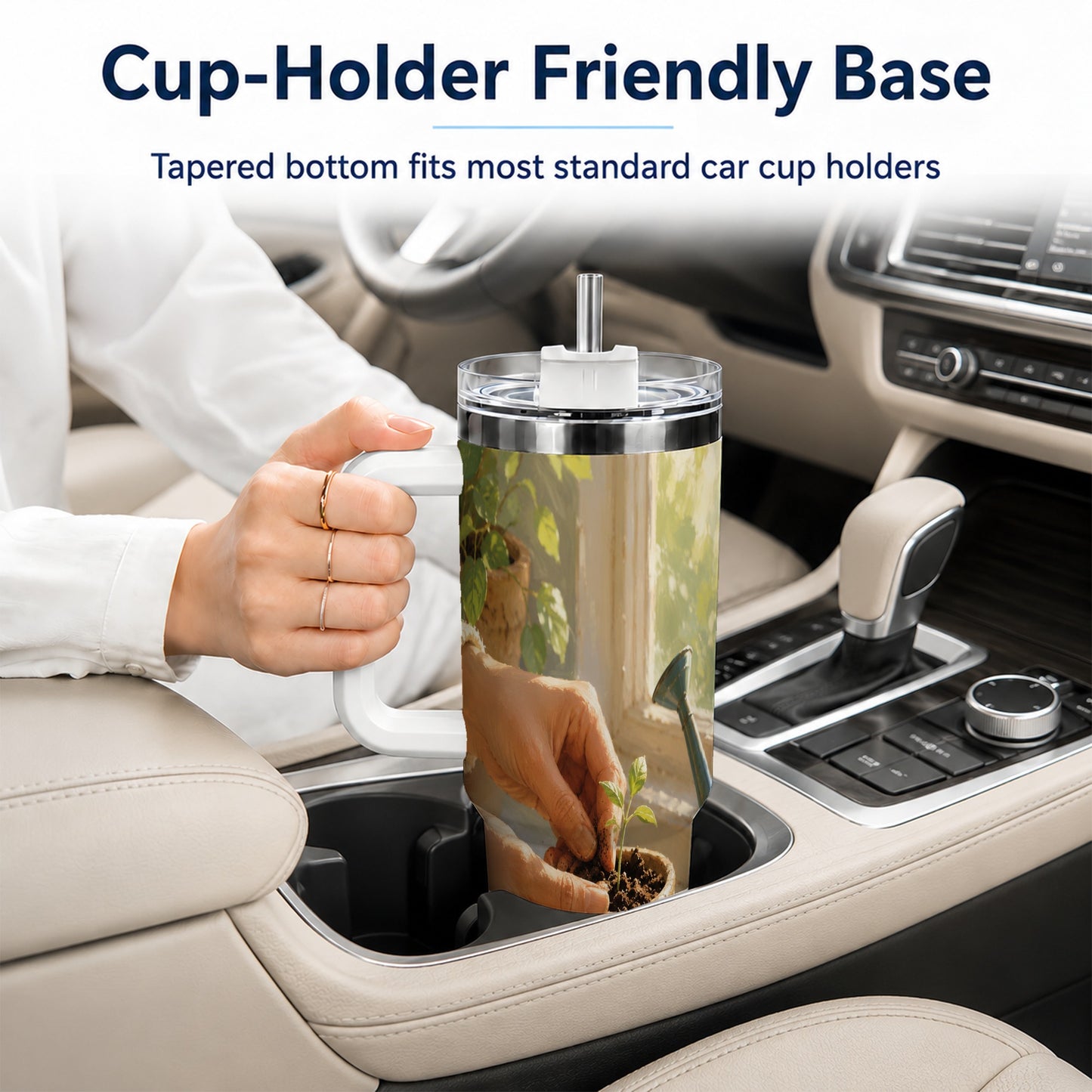 #pl[40oz|White] Planting Seedling 40oz Tumbler with Handle, Gardening Art