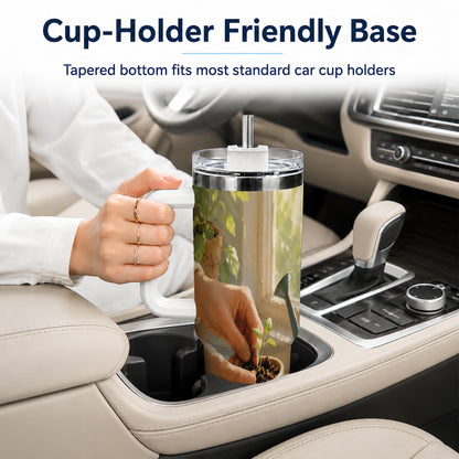 #pl[40oz|White] Planting Seedling 40oz Tumbler with Handle, Gardening Art