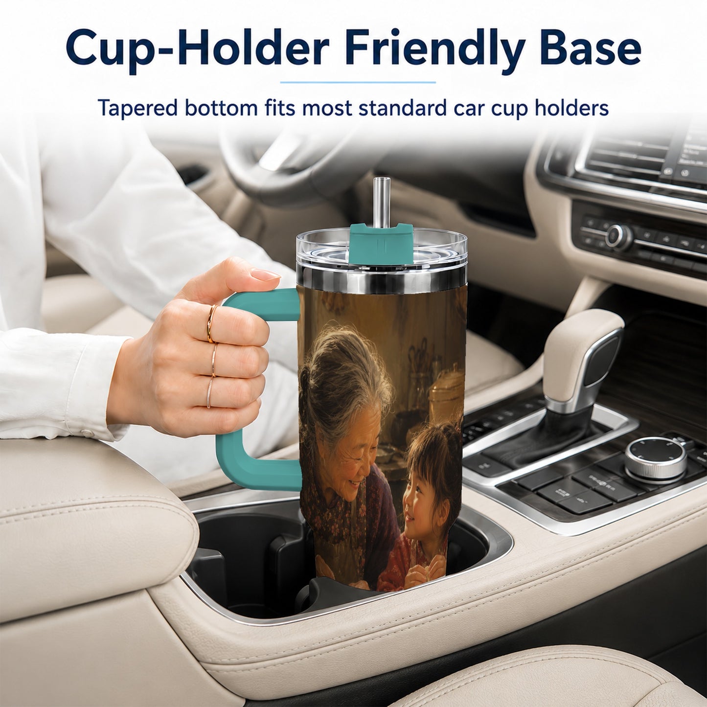 #pl[40oz|Green] Family Dumpling Making 40oz Tumbler with Handle, Kitchen Art