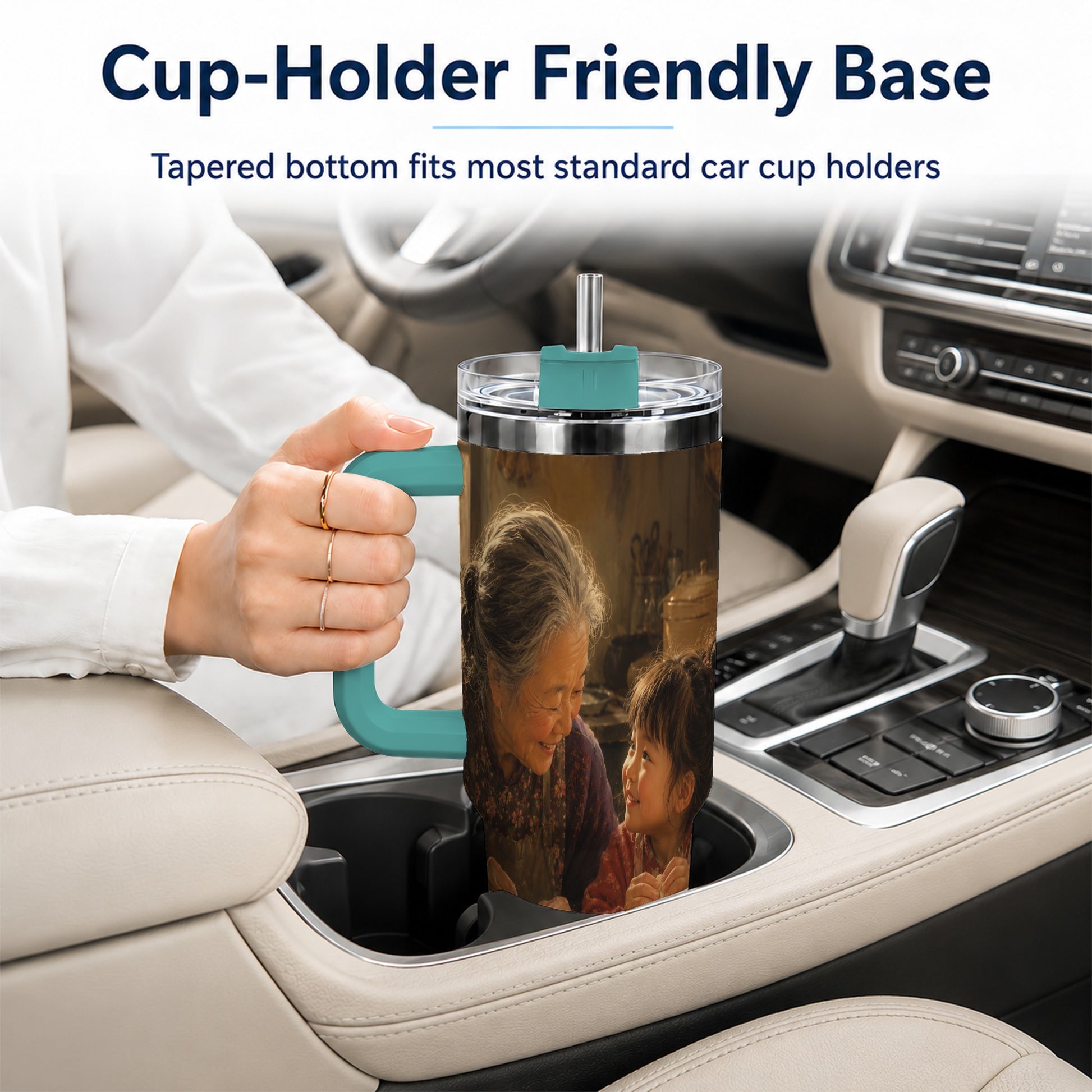 #pl[40oz|Green] Family Dumpling Making 40oz Tumbler with Handle, Kitchen Art