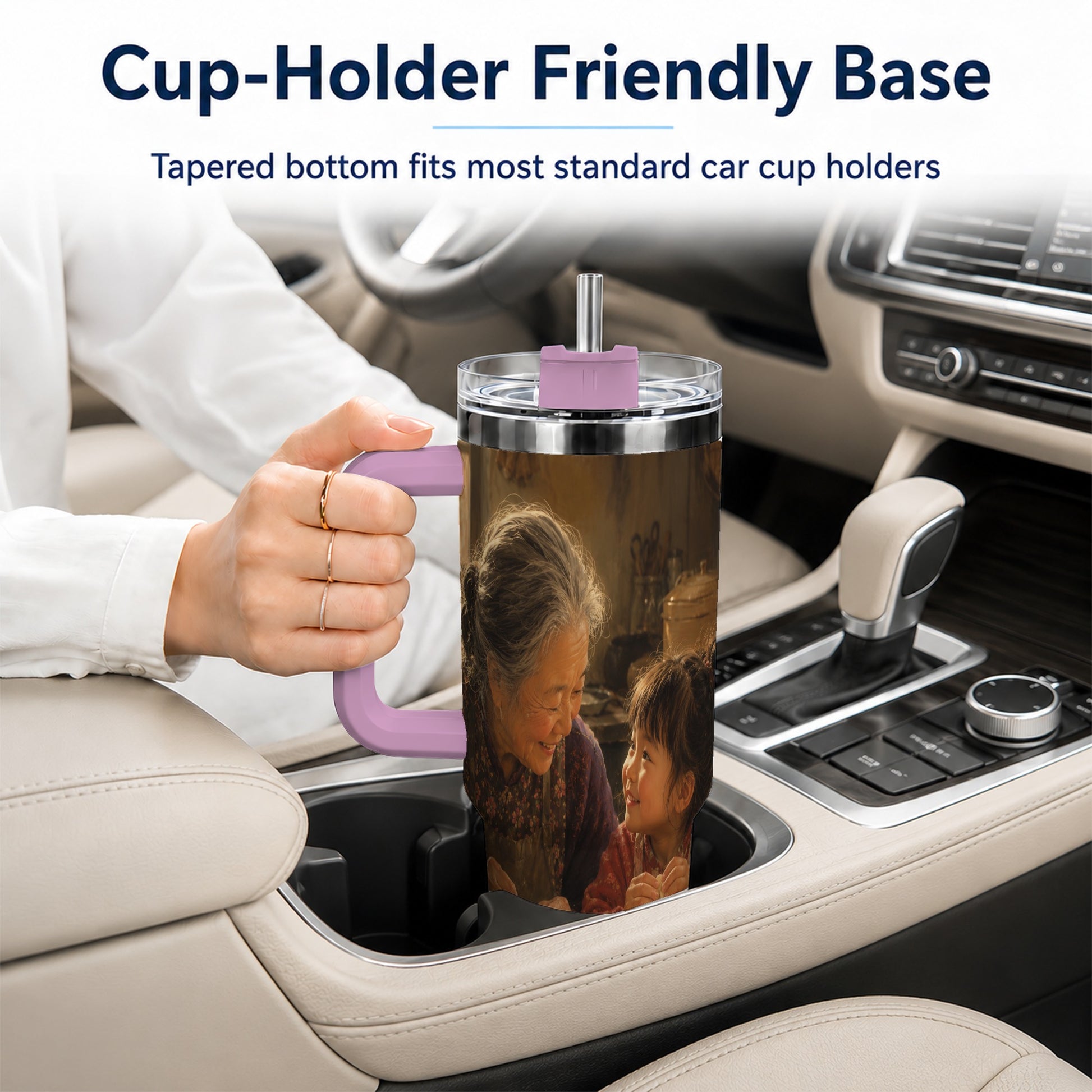 #pl[40oz|Pink] Family Dumpling Making 40oz Tumbler with Handle, Kitchen Art