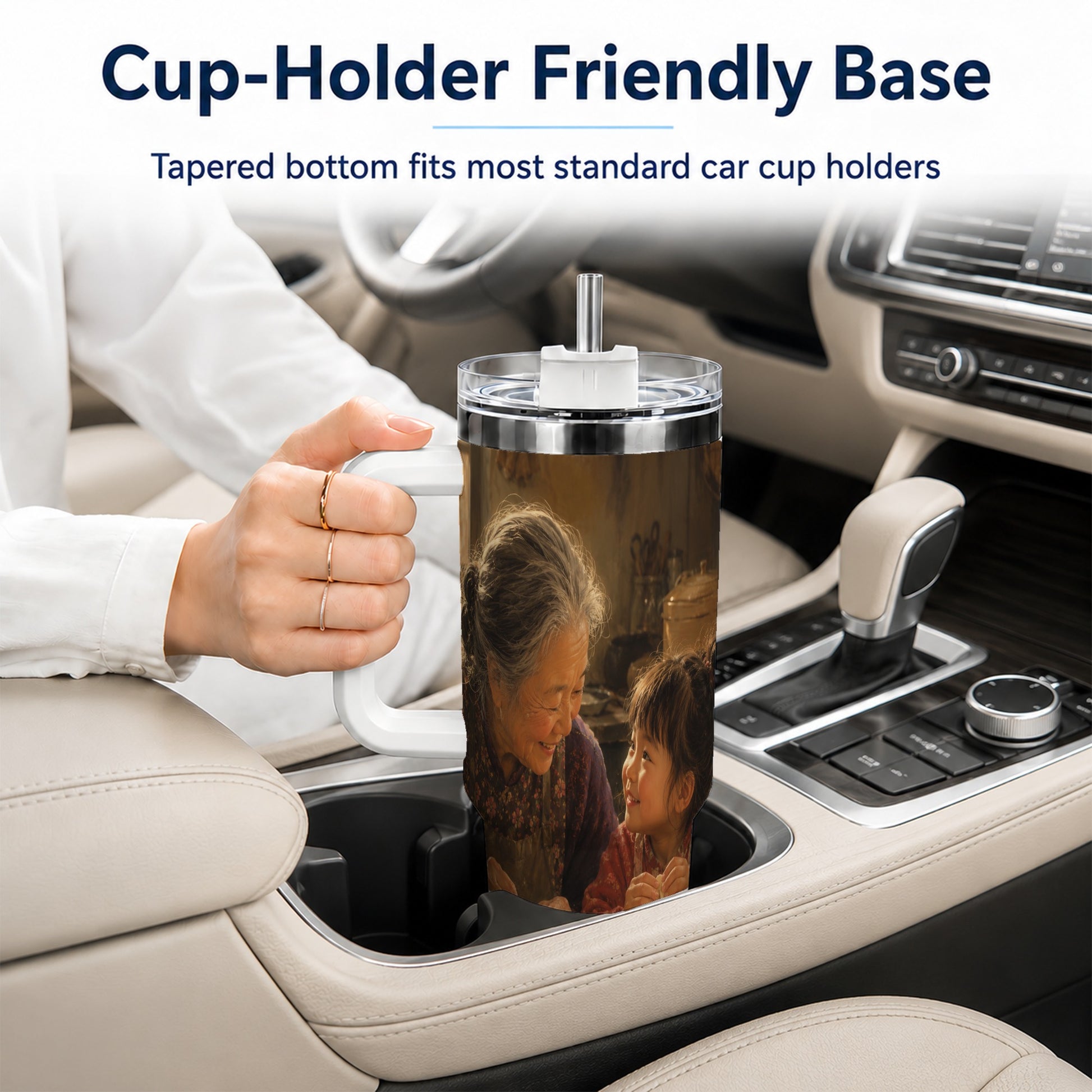 #pl[40oz|White] Family Dumpling Making 40oz Tumbler with Handle, Kitchen Art