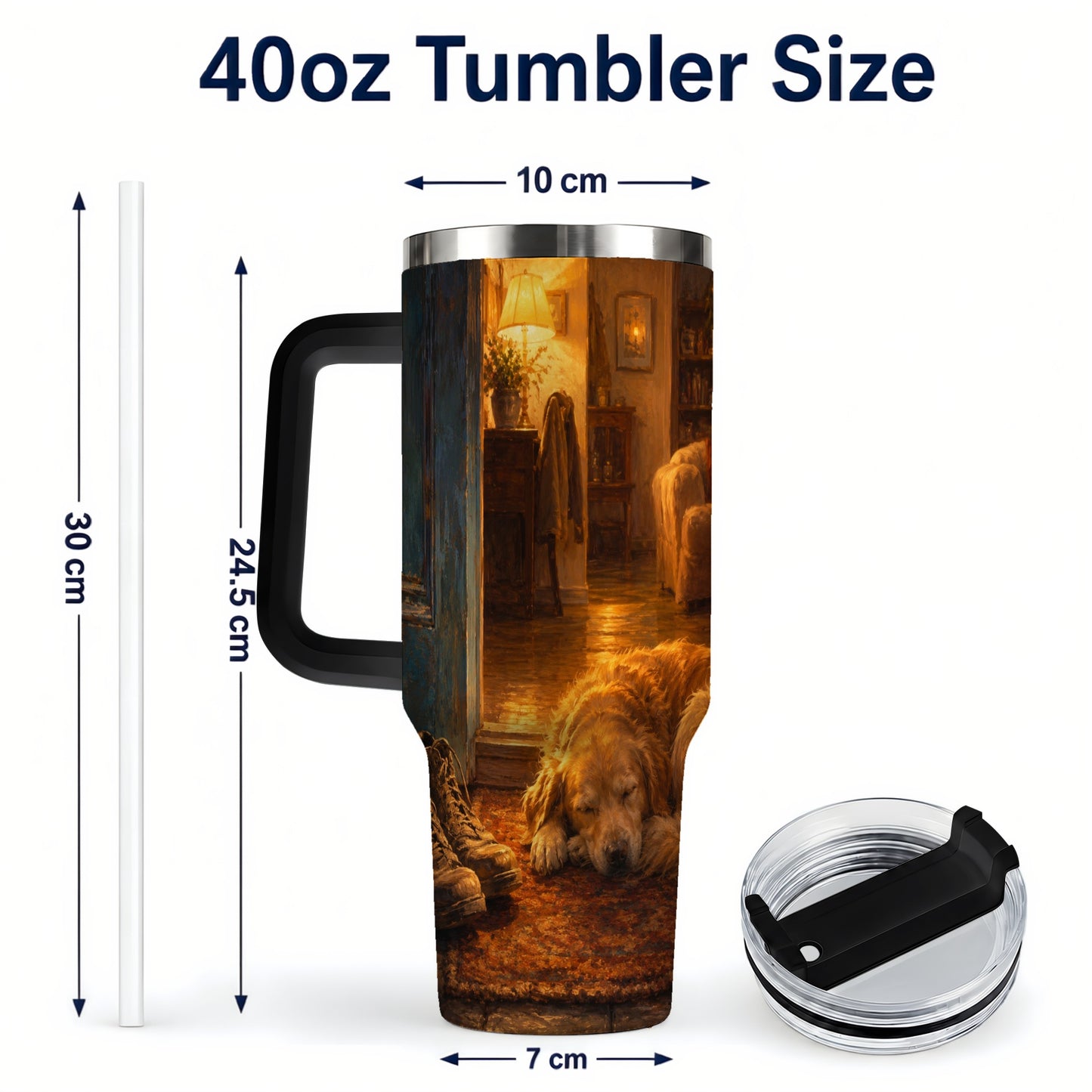 #pl[40oz|Black] Sleeping Dog Homecoming 40oz Tumbler with Handle, Cozy Entryway Art