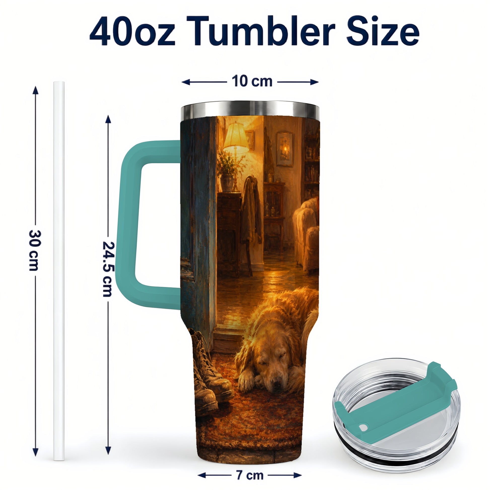 #pl[40oz|Green] Sleeping Dog Homecoming 40oz Tumbler with Handle, Cozy Entryway Art