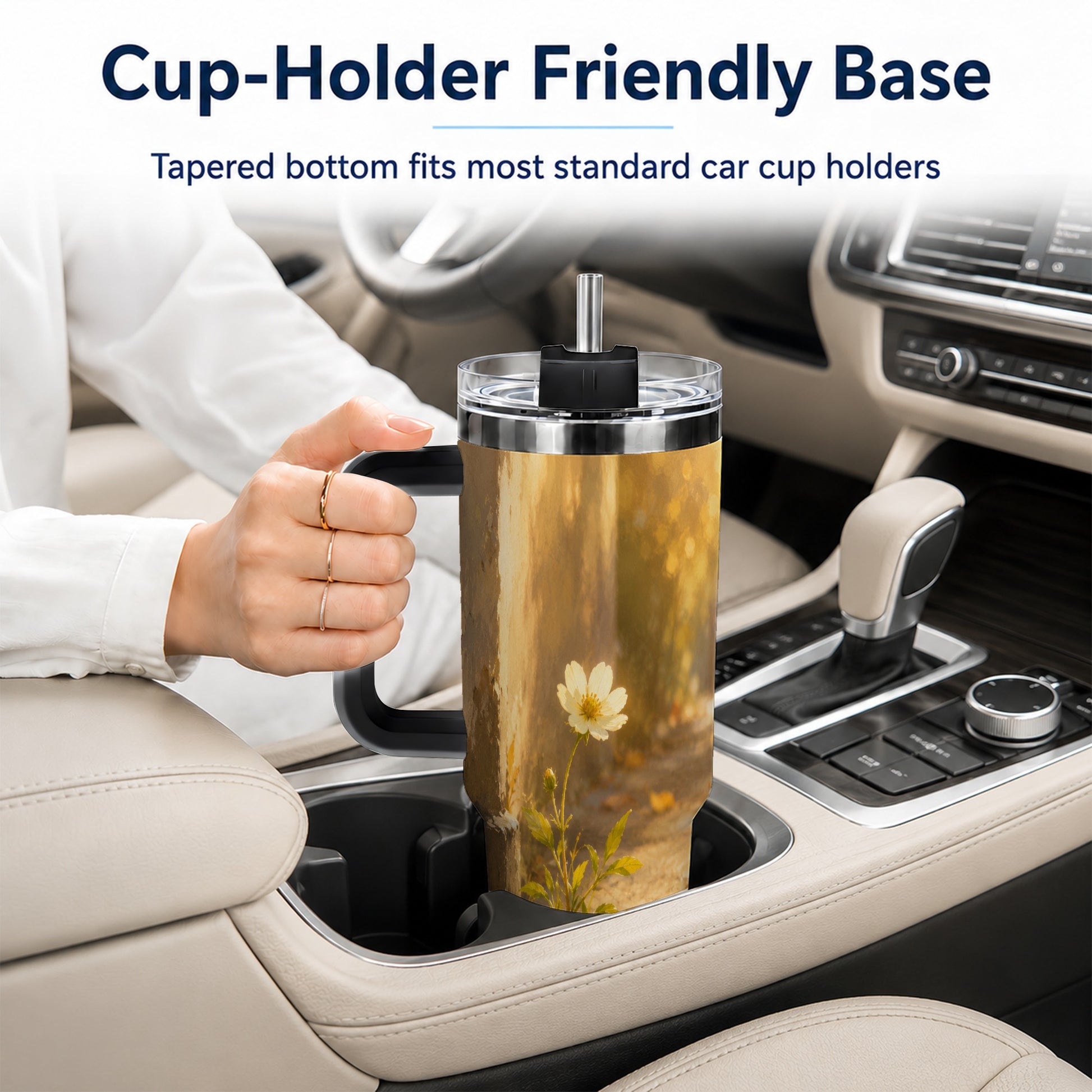 #pl[40oz|Black] Resilient White Flower 40oz Tumbler with Handle, Hopeful Nature Art