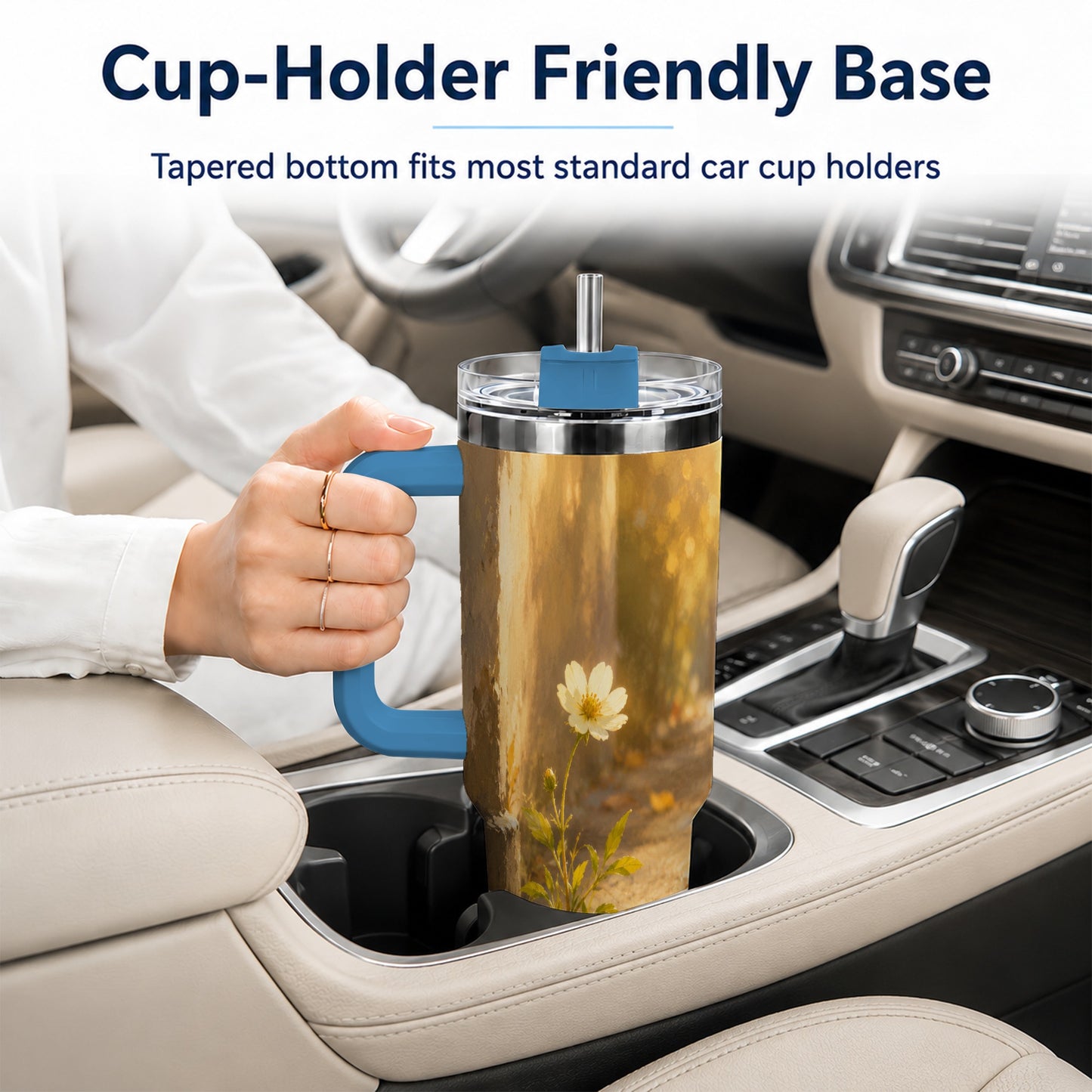 #pl[40oz|Blue] Resilient White Flower 40oz Tumbler with Handle, Hopeful Nature Art
