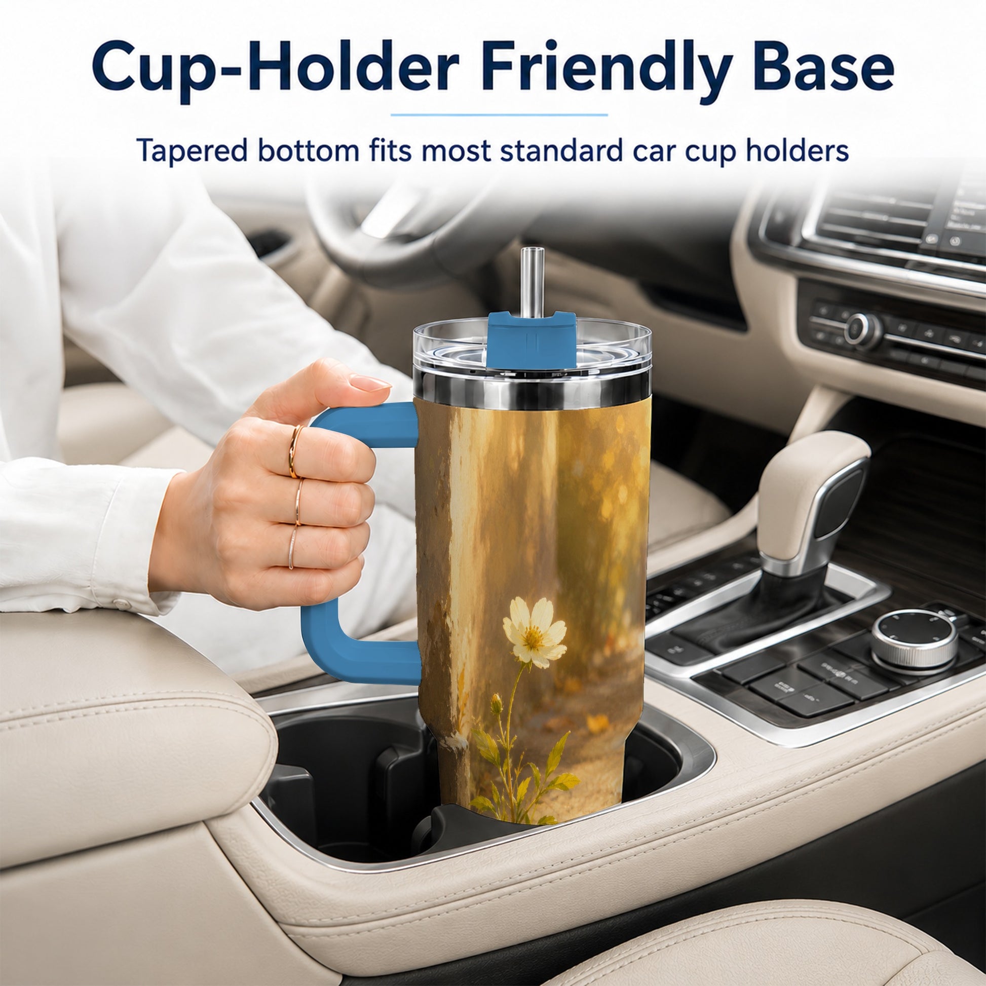#pl[40oz|Blue] Resilient White Flower 40oz Tumbler with Handle, Hopeful Nature Art