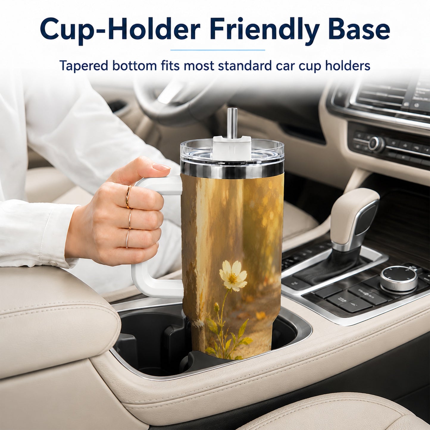 #pl[40oz|White] Resilient White Flower 40oz Tumbler with Handle, Hopeful Nature Art