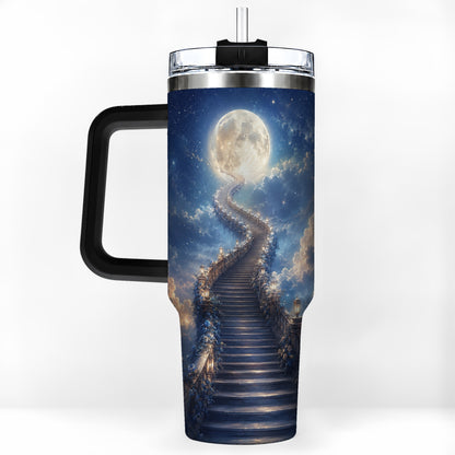 #pl[40oz|Black] Moon Stairway 40oz Tumbler with Handle, Celestial Dreamscape Art