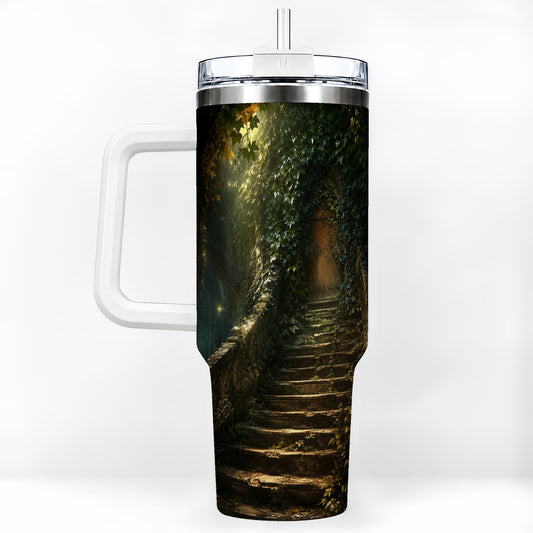 Ivy Hidden Staircase 40oz Tumbler with Handle, Mystic Garden Door Art
