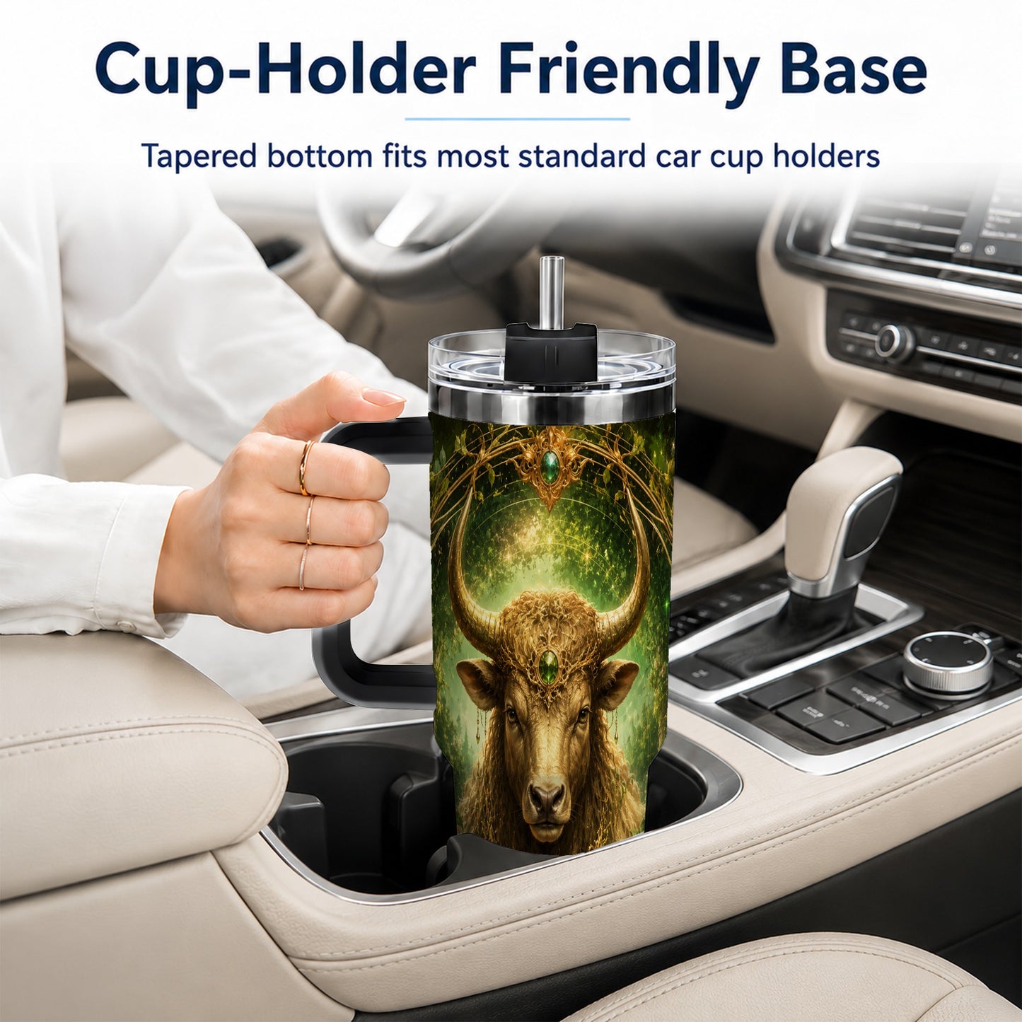 #pl[40oz|Black] Taurus Bull 40oz Tumbler with Handle, Earth Zodiac Celestial Art