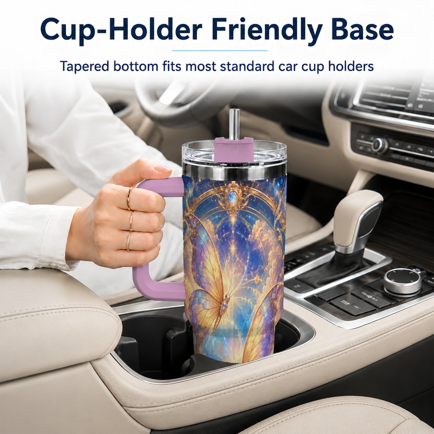 #pl[40oz|Pink] Celestial Butterflies 40oz Tumbler with Handle, Dreamy Butterfly Art