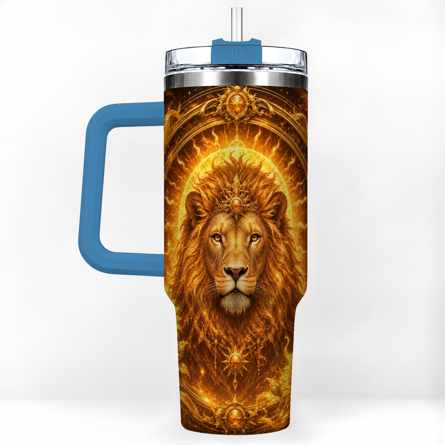 #pl[40oz|Blue] Leo Lion 40oz Tumbler with Handle, Solar Zodiac Celestial Art