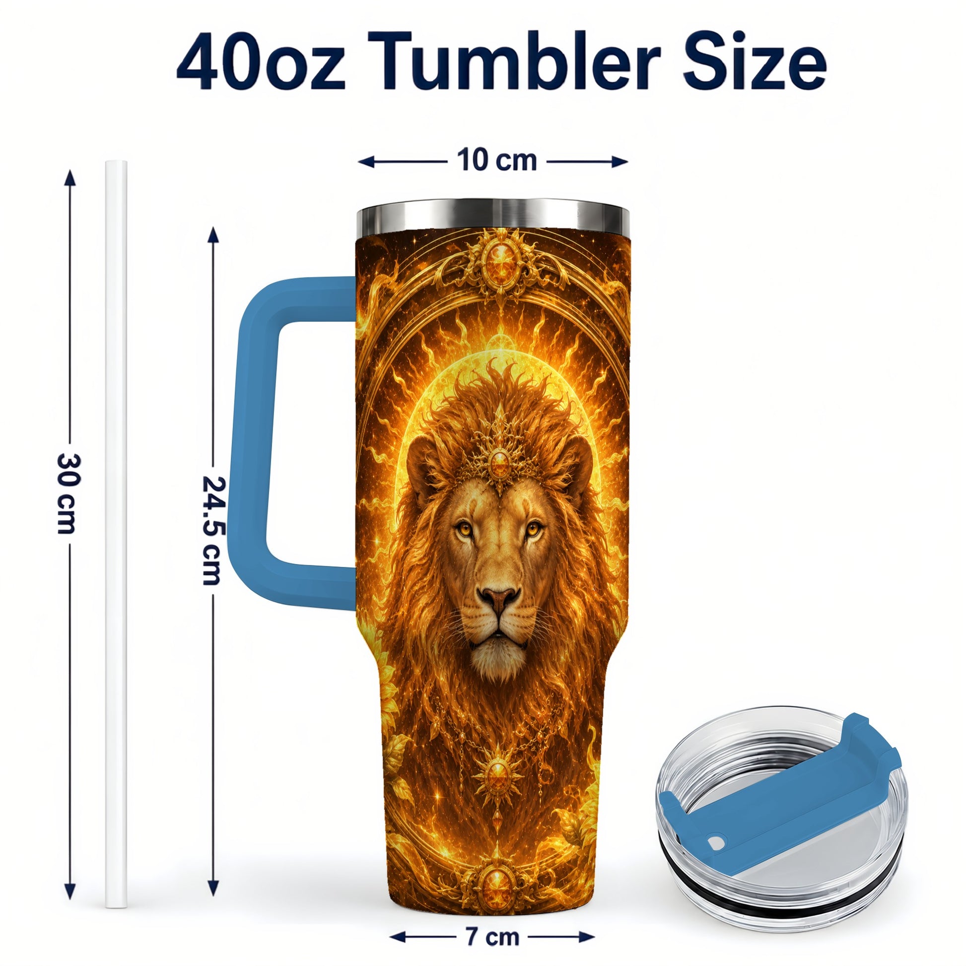 #pl[40oz|Blue] Leo Lion 40oz Tumbler with Handle, Solar Zodiac Celestial Art