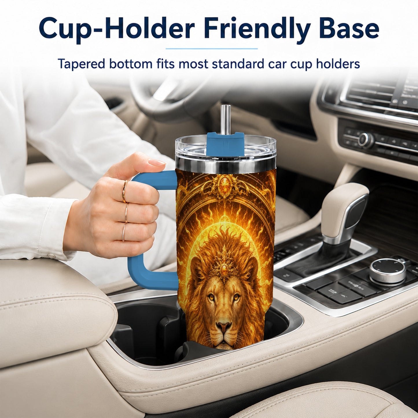 #pl[40oz|Blue] Leo Lion 40oz Tumbler with Handle, Solar Zodiac Celestial Art