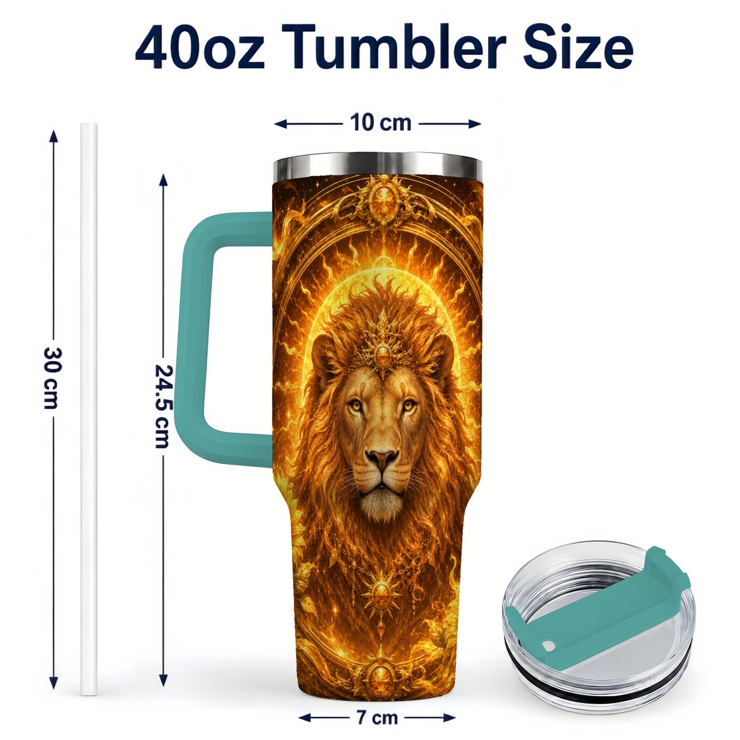 #pl[40oz|Green] Leo Lion 40oz Tumbler with Handle, Solar Zodiac Celestial Art