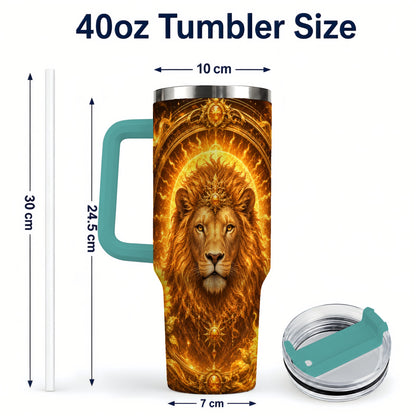 #pl[40oz|Green] Leo Lion 40oz Tumbler with Handle, Solar Zodiac Celestial Art