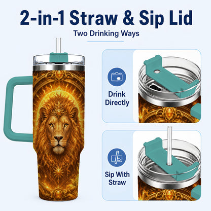#pl[40oz|Green] Leo Lion 40oz Tumbler with Handle, Solar Zodiac Celestial Art