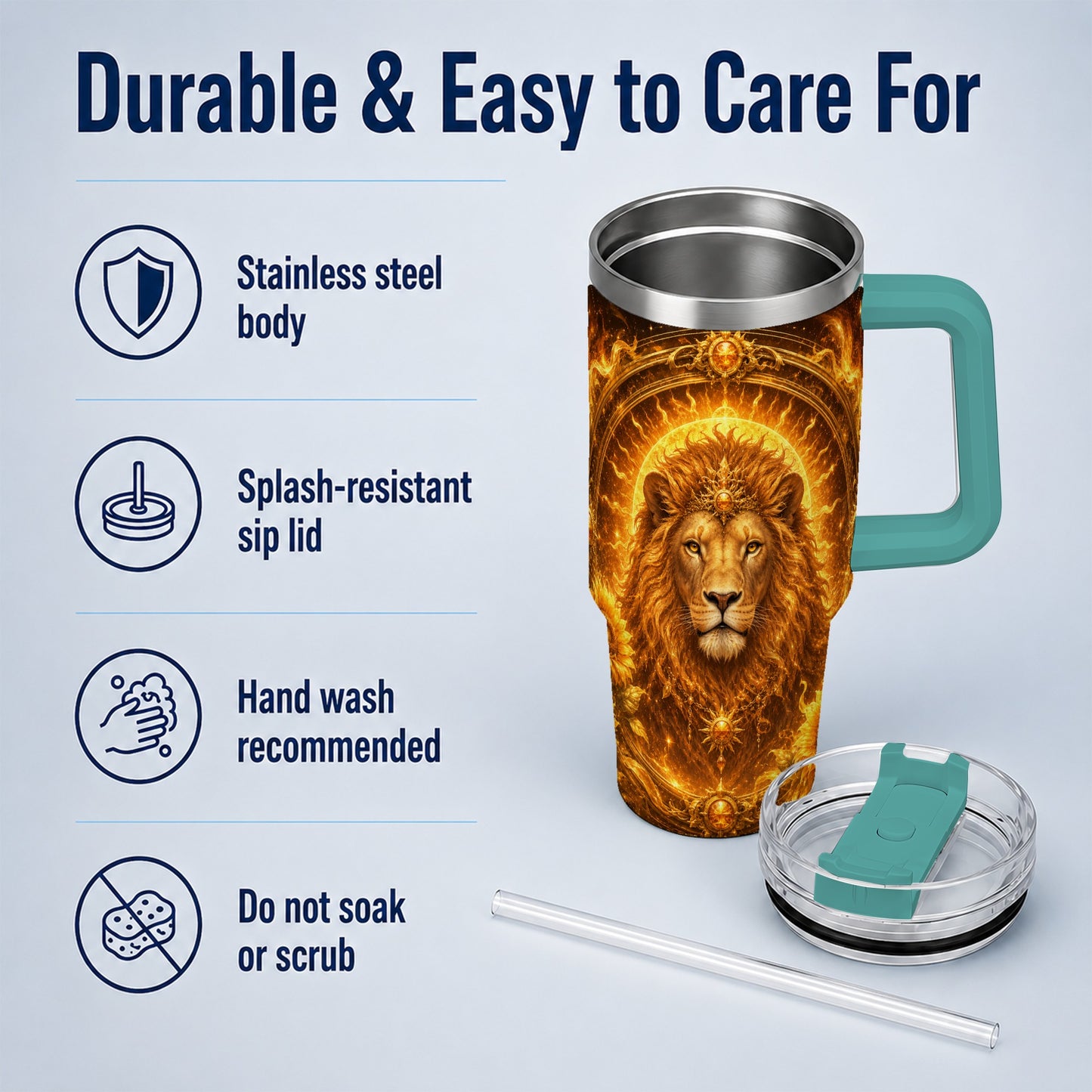 #pl[40oz|Green] Leo Lion 40oz Tumbler with Handle, Solar Zodiac Celestial Art
