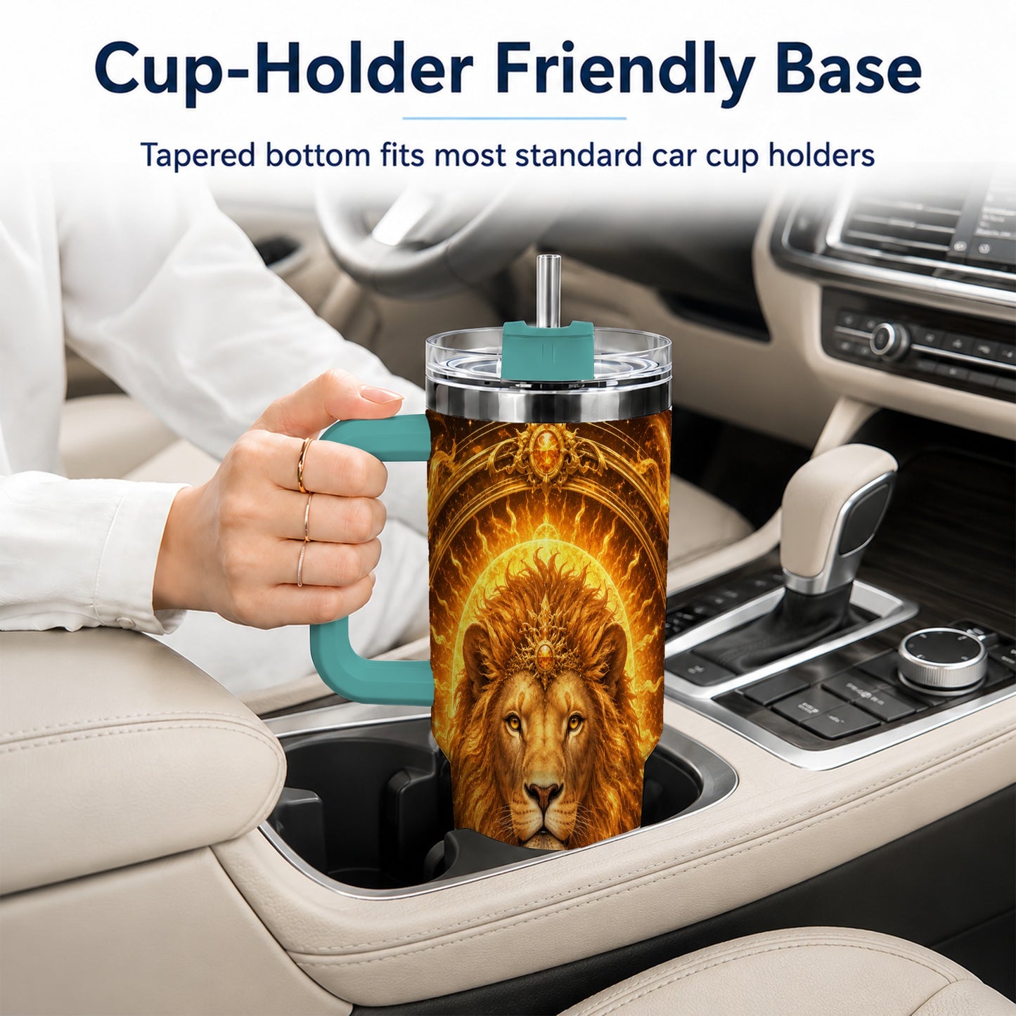 #pl[40oz|Green] Leo Lion 40oz Tumbler with Handle, Solar Zodiac Celestial Art