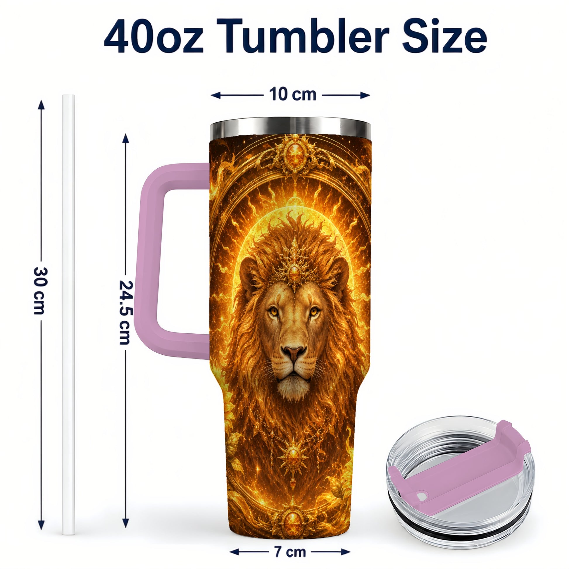 #pl[40oz|Pink] Leo Lion 40oz Tumbler with Handle, Solar Zodiac Celestial Art
