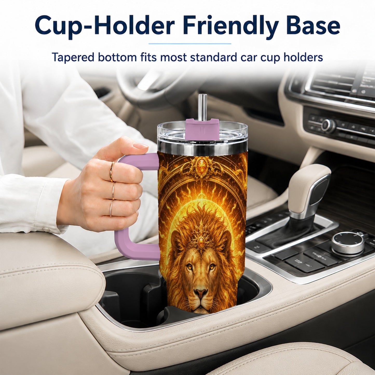 #pl[40oz|Pink] Leo Lion 40oz Tumbler with Handle, Solar Zodiac Celestial Art