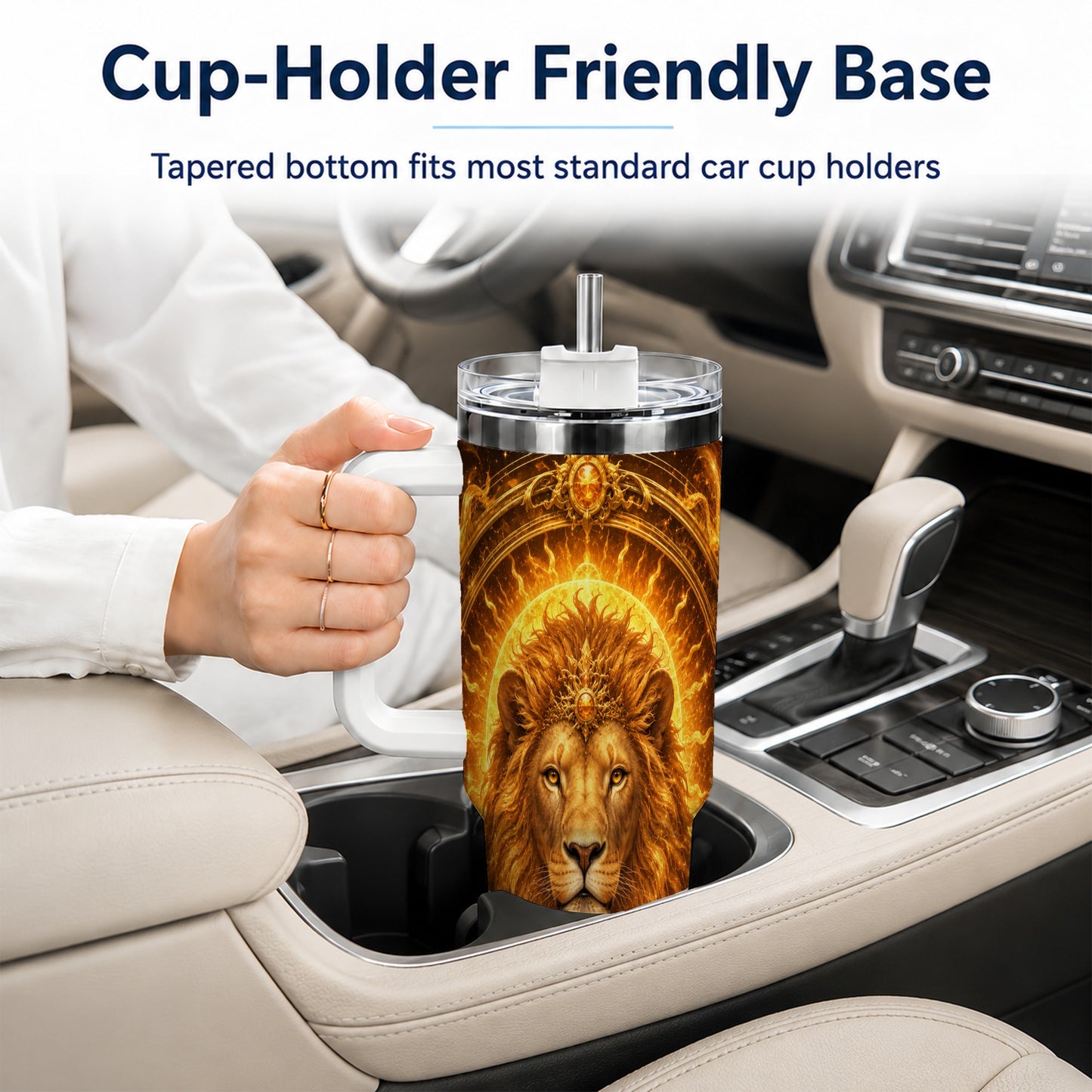 #pl[40oz|White] Leo Lion 40oz Tumbler with Handle, Solar Zodiac Celestial Art