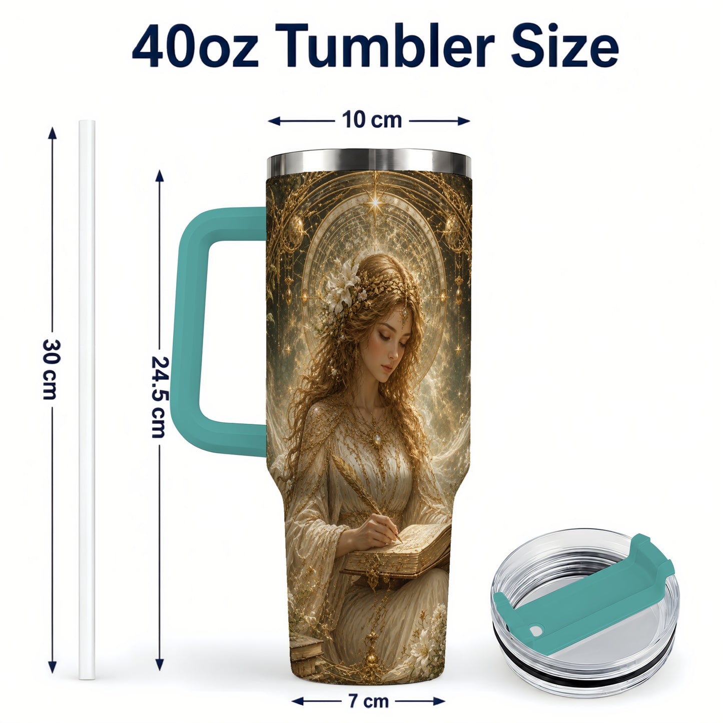#pl[40oz|Green] Virgo Maiden 40oz Tumbler with Handle, Celestial Zodiac Floral Art